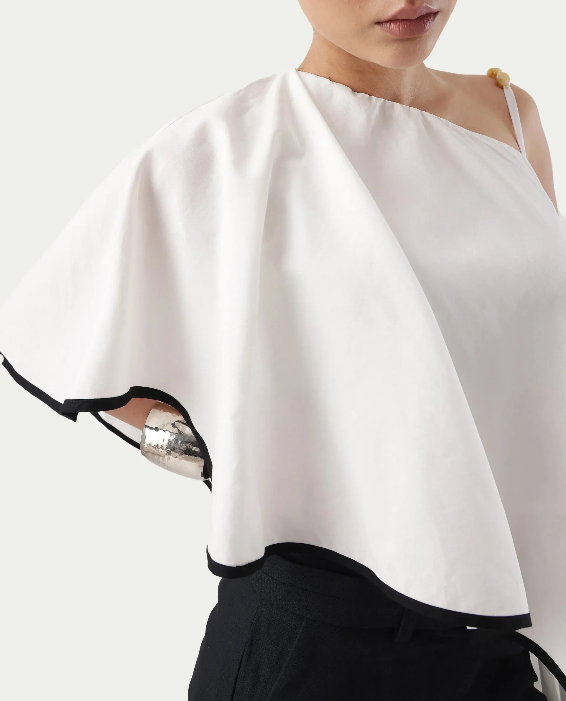 Rareism Women's Janhuna Beige Modal One Shoulder Plain Extended Sleeves Long Regular Fit Top - Image 3