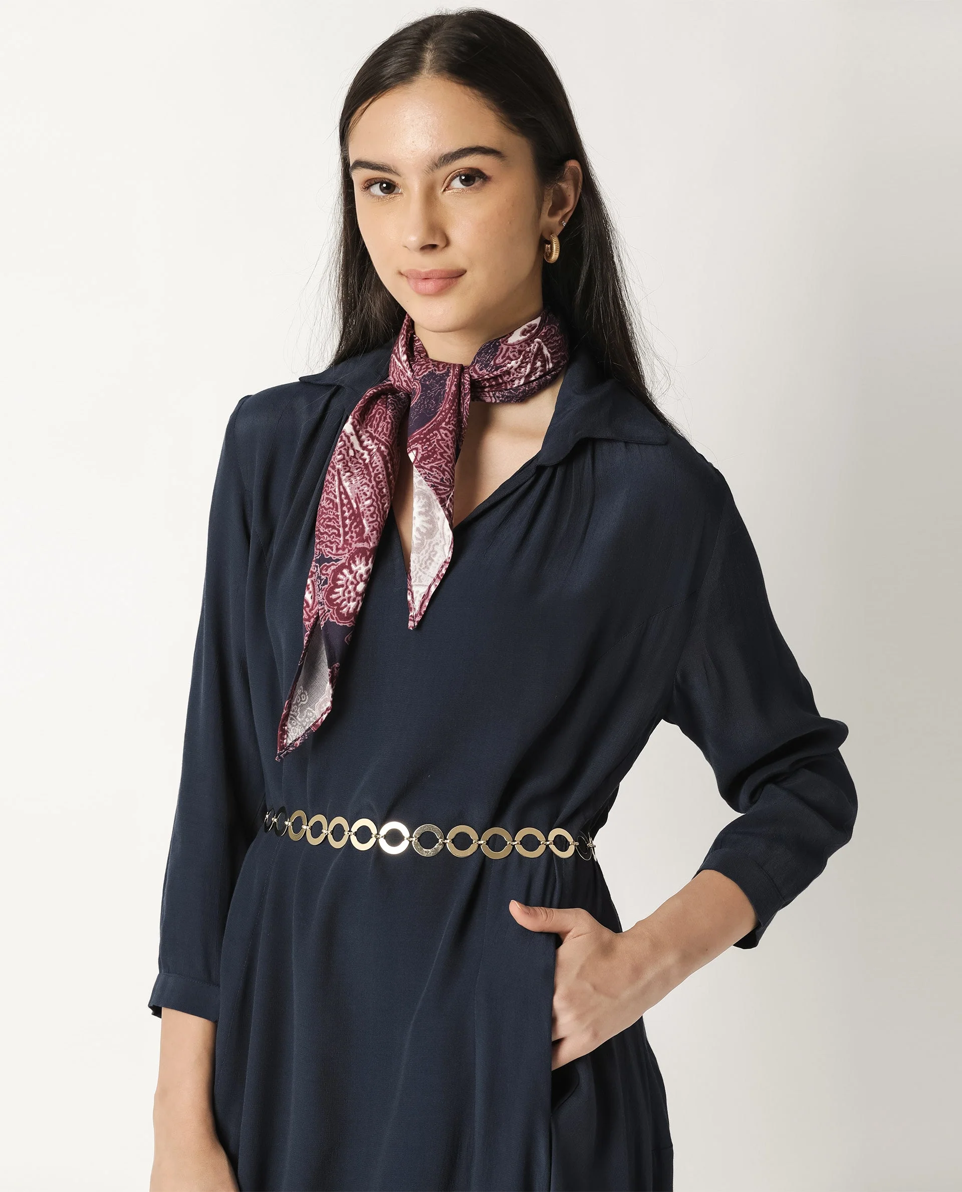 Rareism Women's Janice Navy Viscose V-Neck Plain Knee Length Regular Fit Dress - Image 2