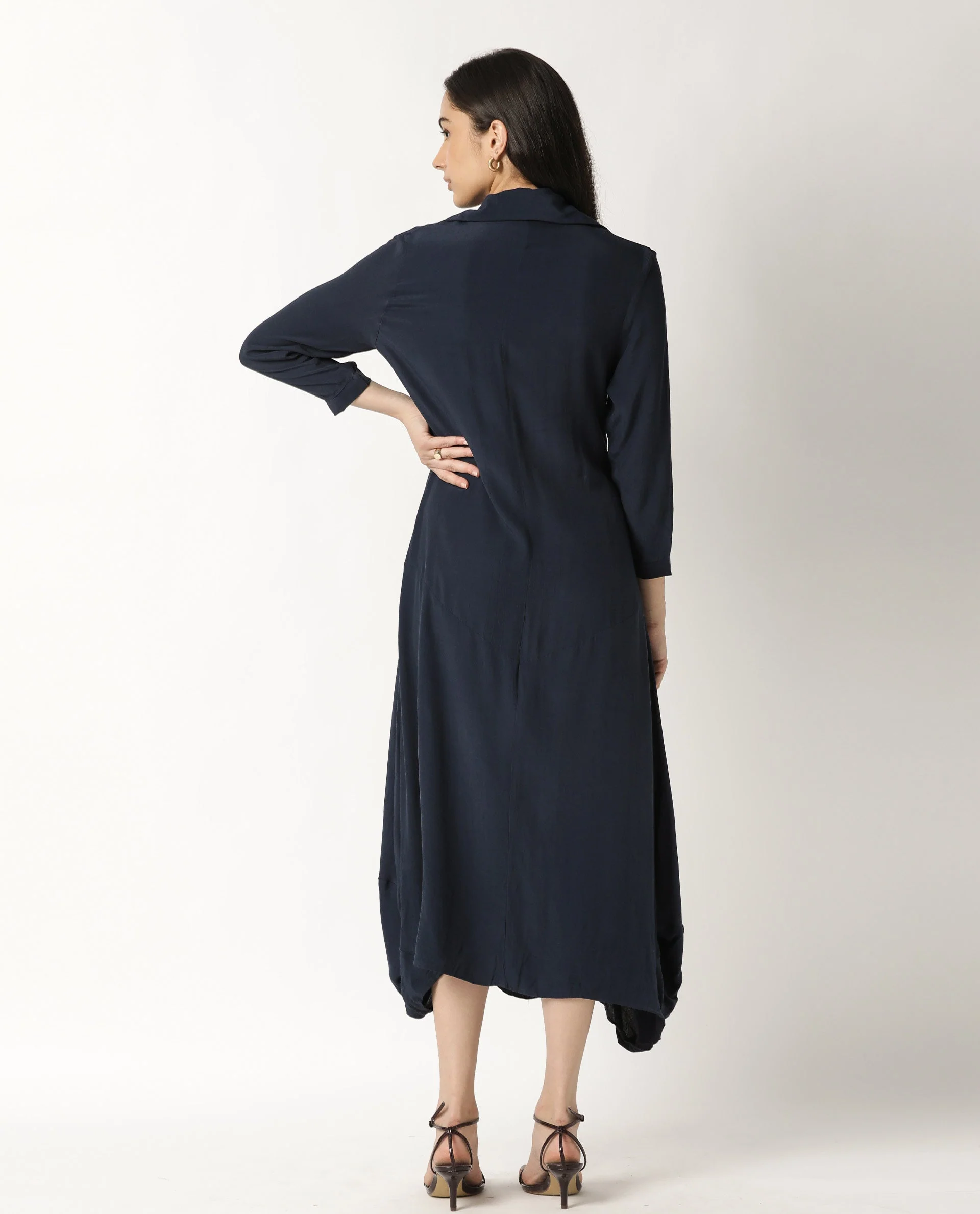 Rareism Women's Janice Navy Viscose V-Neck Plain Knee Length Regular Fit Dress - Image 5
