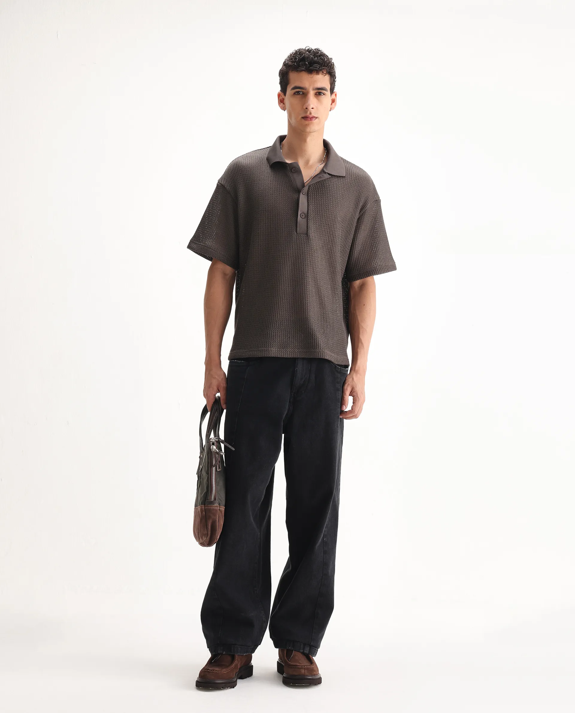 Rare Rabbit Men's Janik Grey Cotton Blend Plain Baggy Fit Jeans