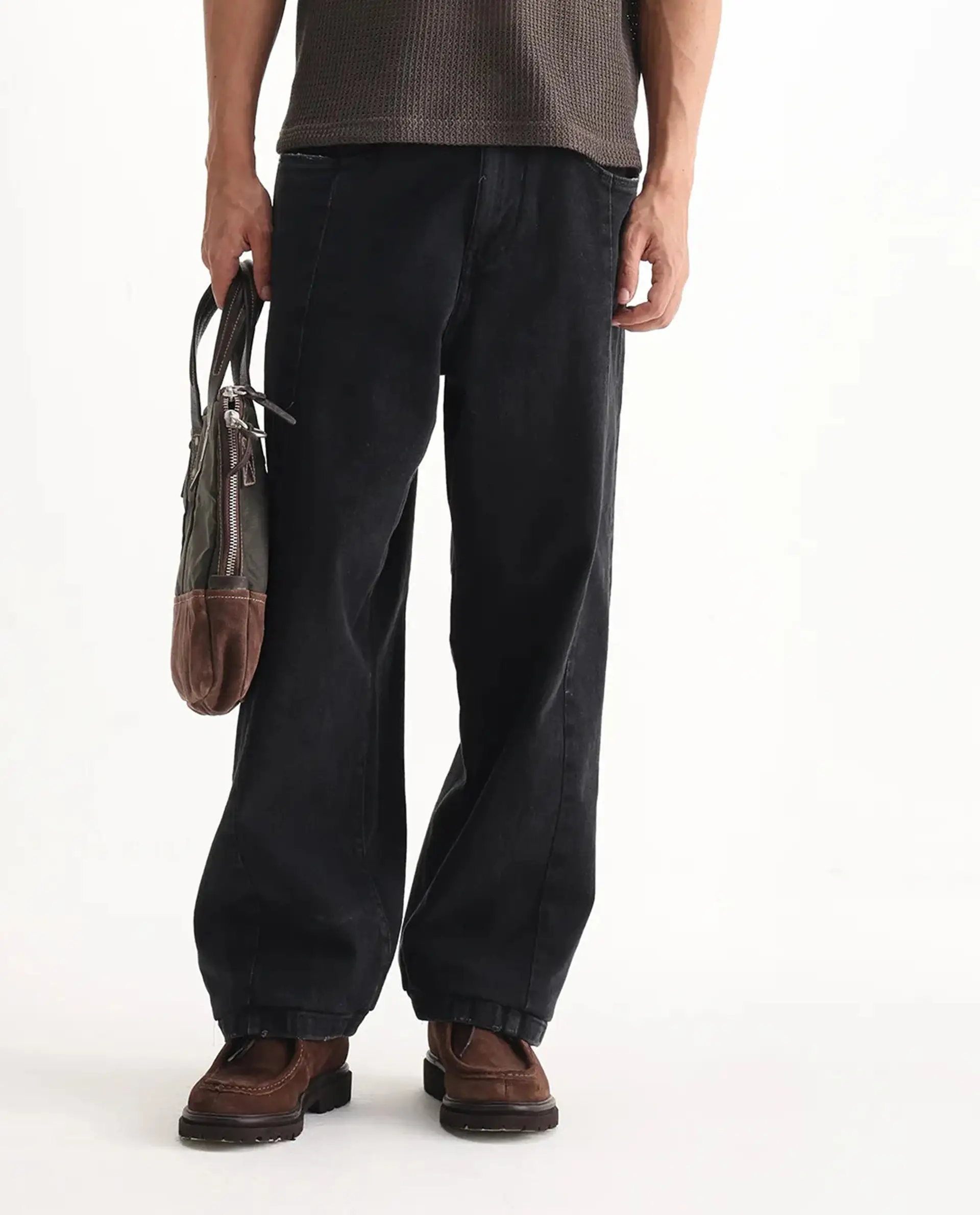 Rare Rabbit Men's Janik Grey Cotton Blend Plain Baggy Fit Jeans - Image 10
