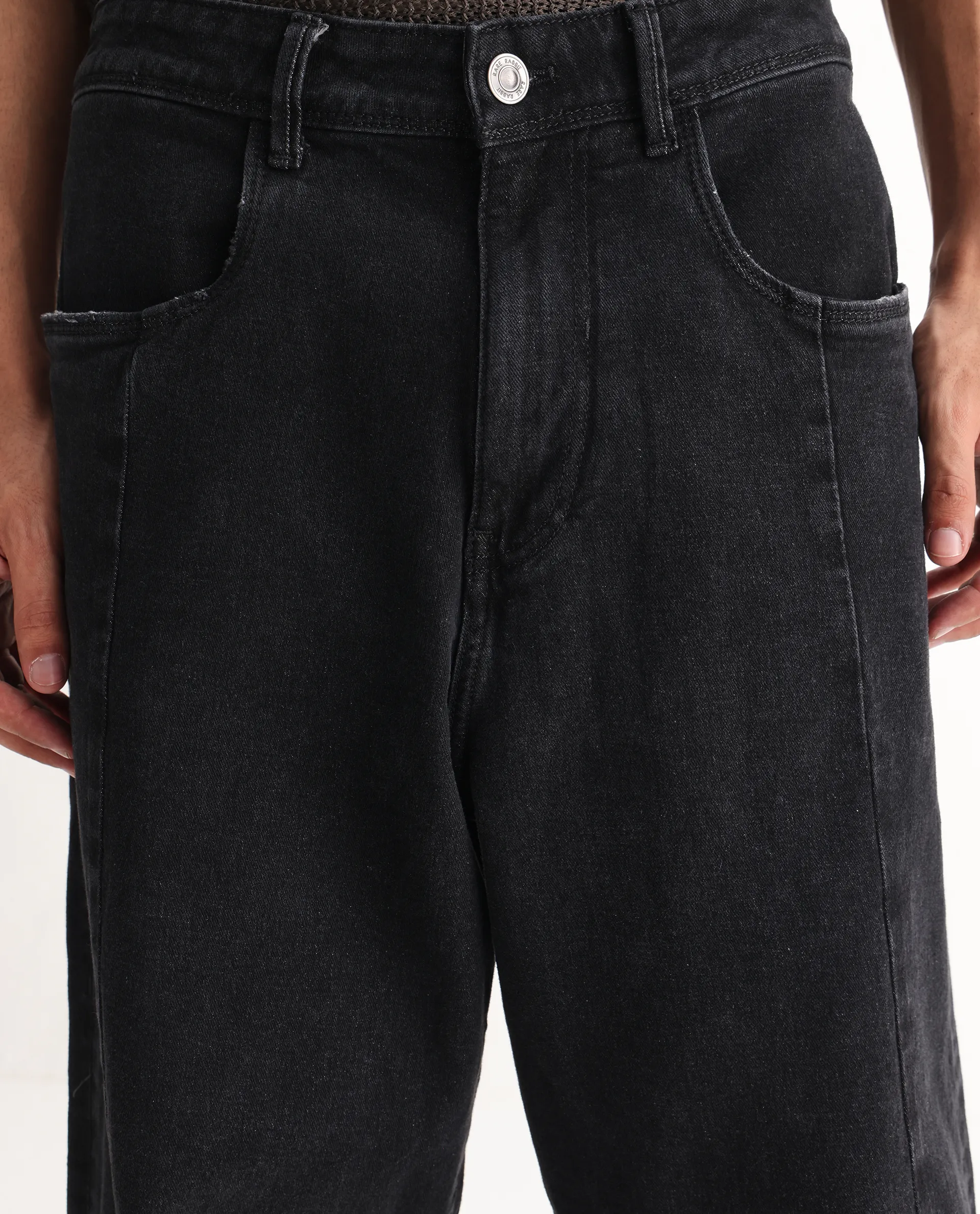 Rare Rabbit Men's Janik Grey Cotton Blend Plain Baggy Fit Jeans - Image 3