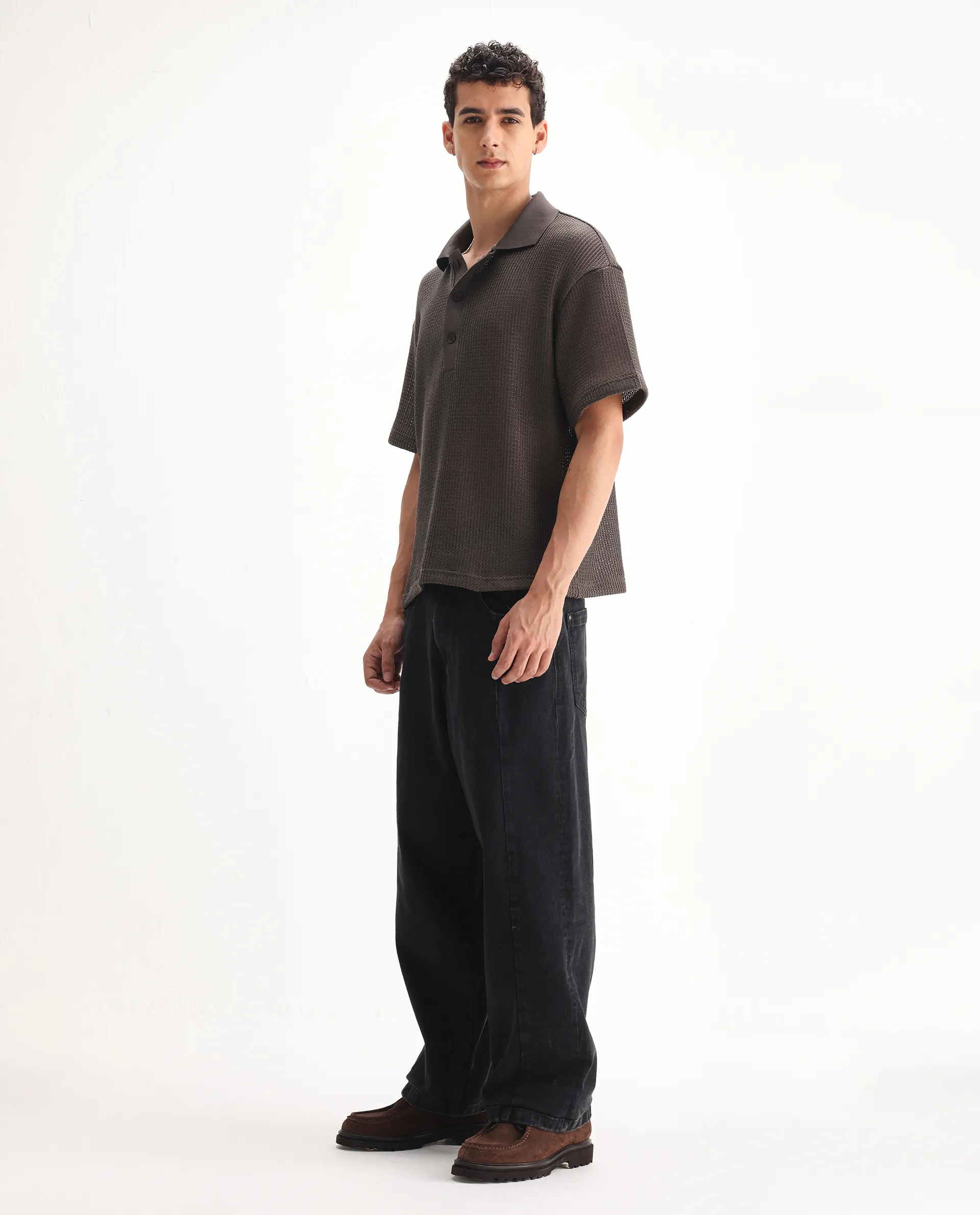 Rare Rabbit Men's Janik Grey Cotton Blend Plain Baggy Fit Jeans - Image 4