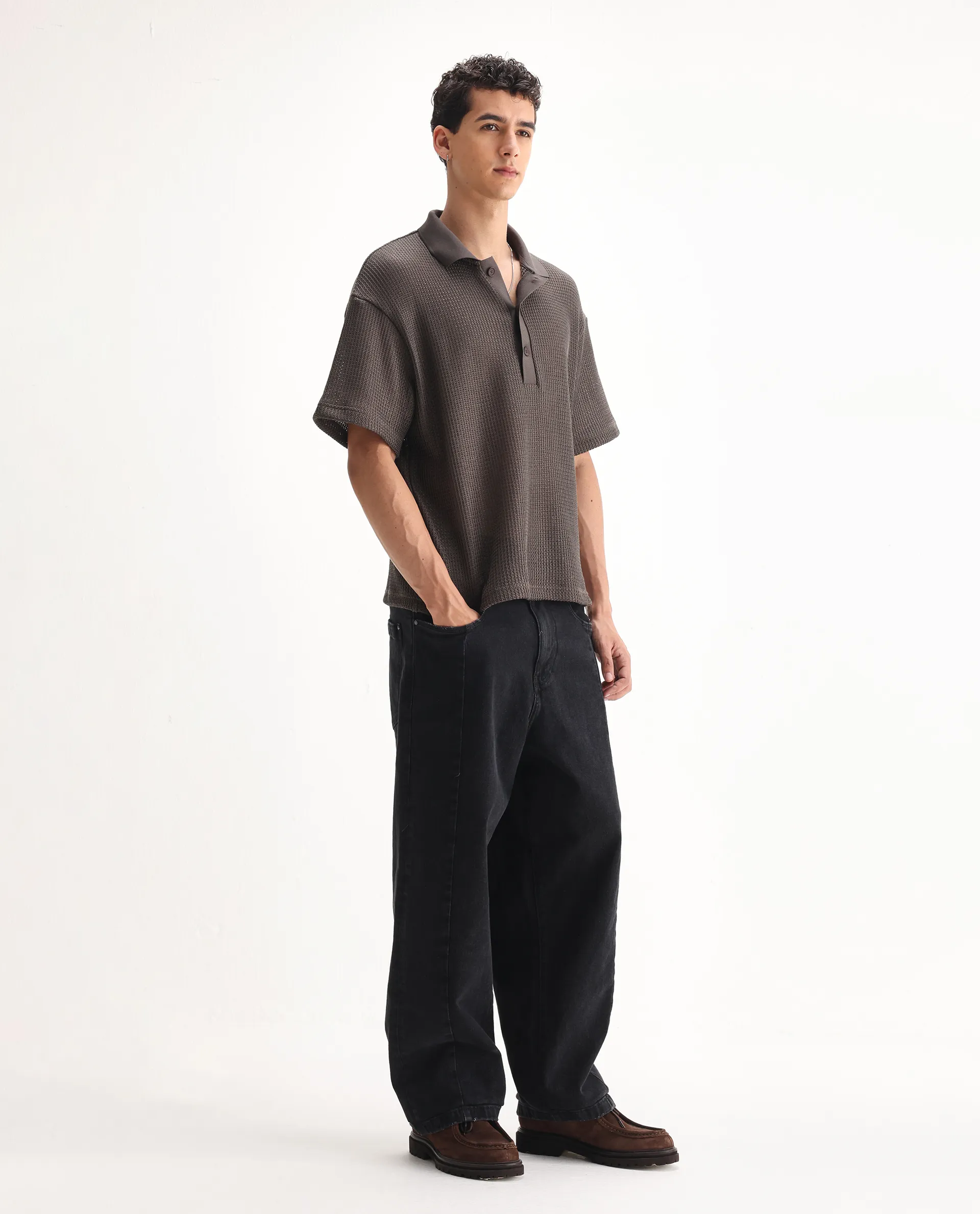 Rare Rabbit Men's Janik Grey Cotton Blend Plain Baggy Fit Jeans - Image 5