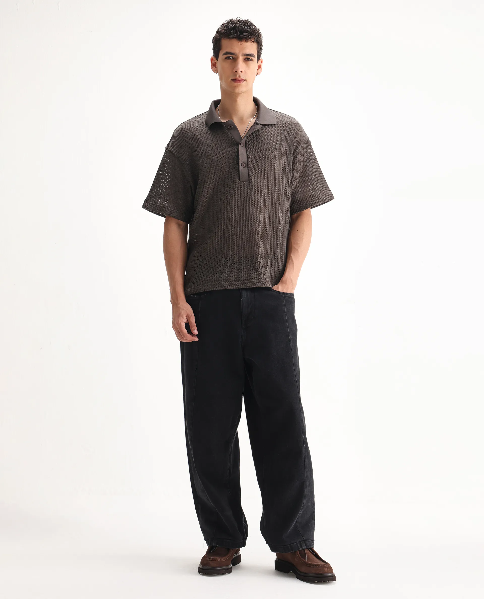 Rare Rabbit Men's Janik Grey Cotton Blend Plain Baggy Fit Jeans - Image 7