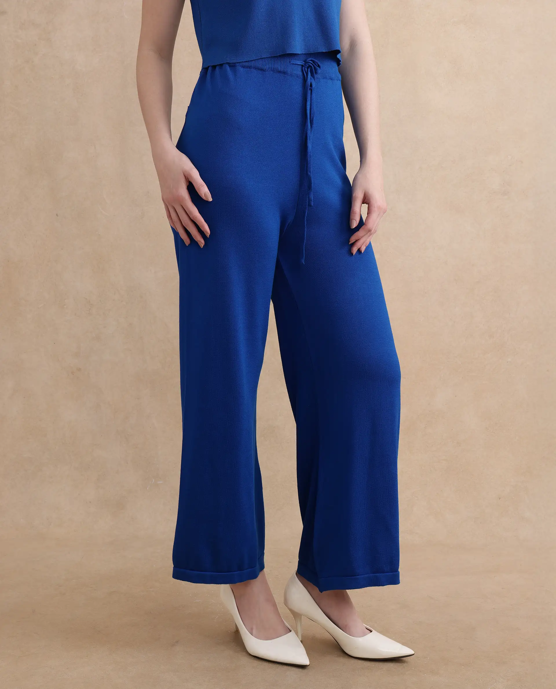 Rareism Women's Jankara B Blue Viscose Blend Plain Ankle Length Straight Fit Trouser - Image 6