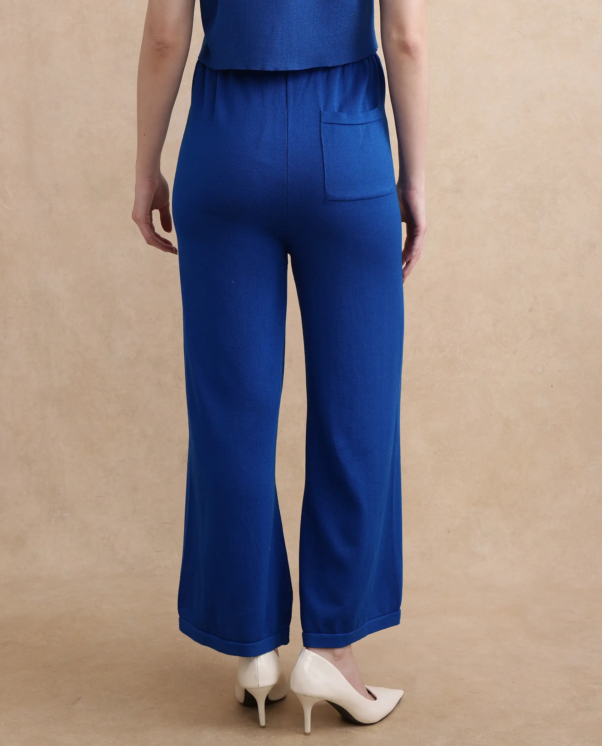 Rareism Women's Jankara B Blue Viscose Blend Plain Ankle Length Straight Fit Trouser - Image 8