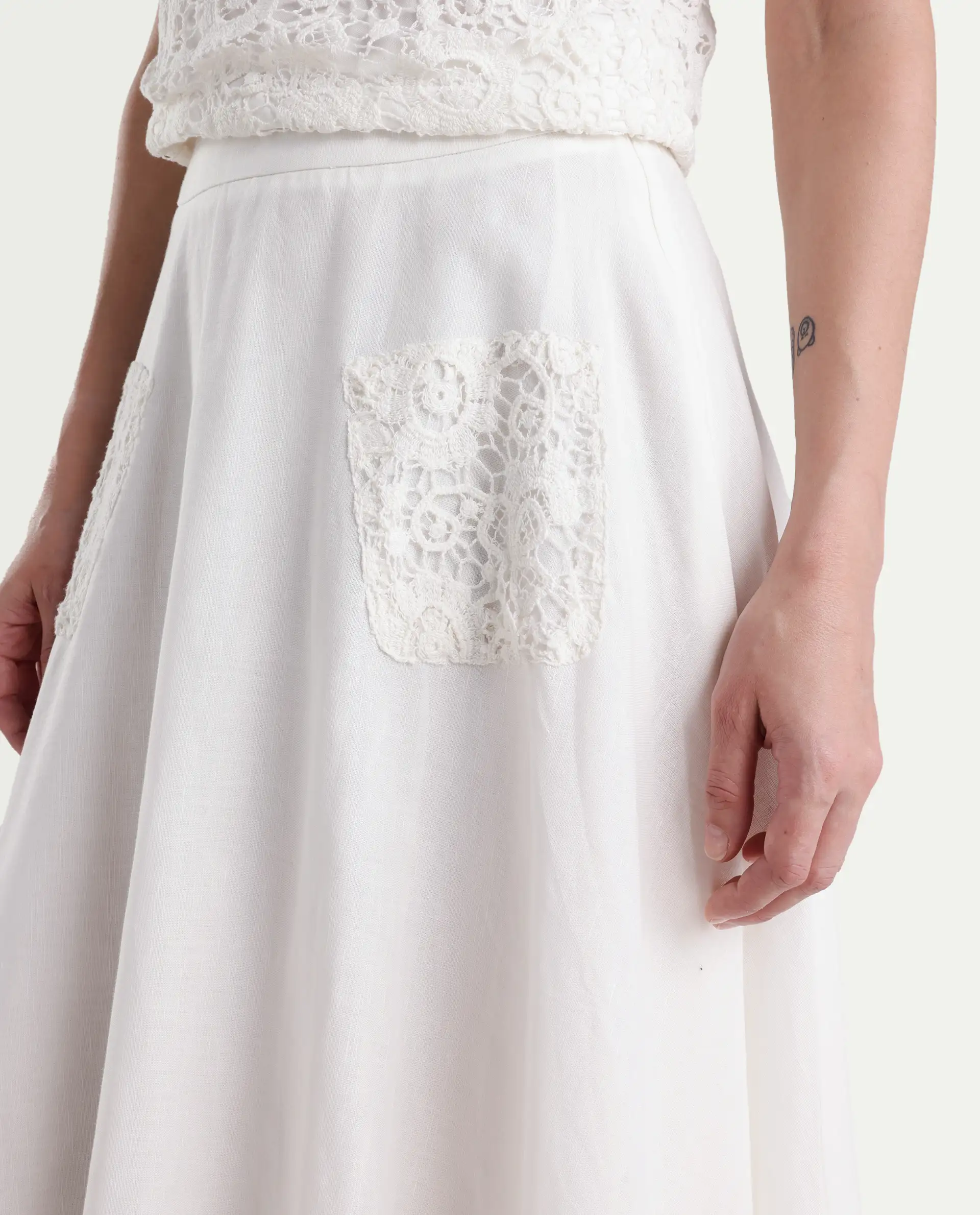 Rareism Women's Janlom B Off White Cotton Plain Ankle Length A-Line Skirt - Image 4