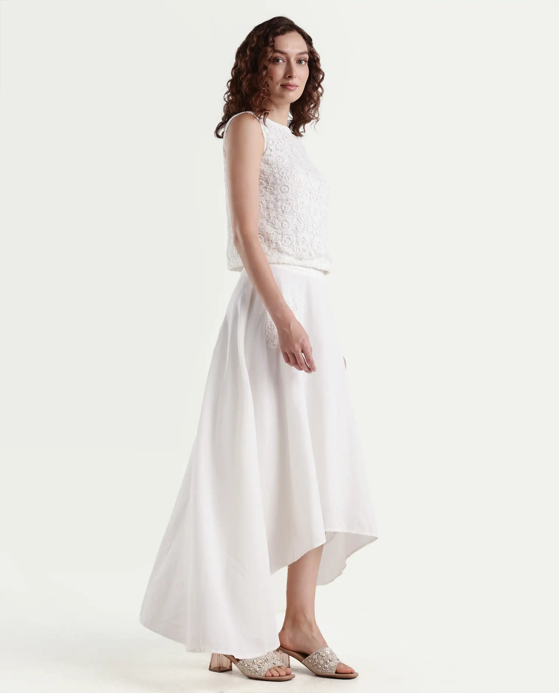 Rareism Women's Janlom B Off White Cotton Plain Ankle Length A-Line Skirt - Image 5