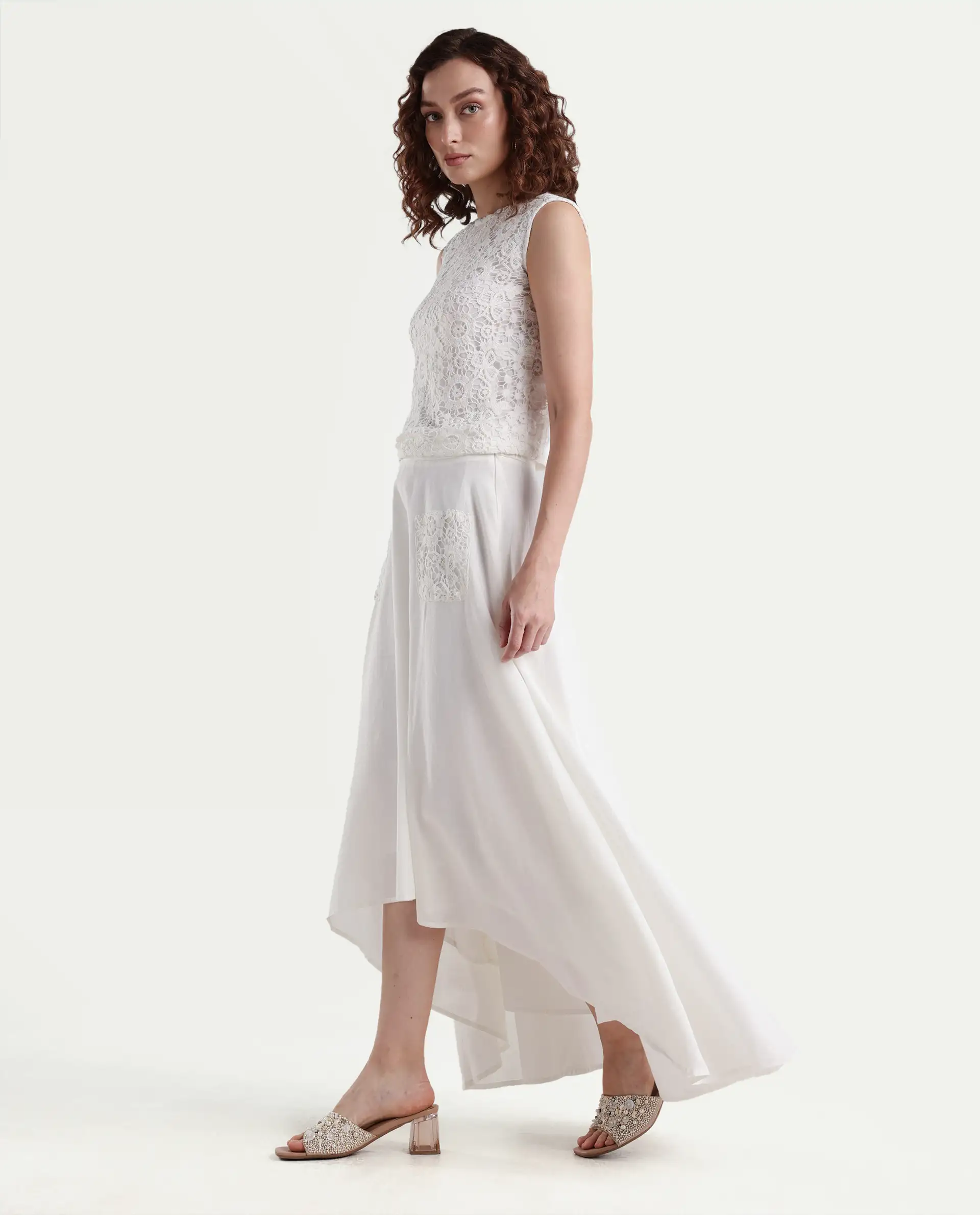 Rareism Women's Janlom B Off White Cotton Plain Ankle Length A-Line Skirt - Image 6