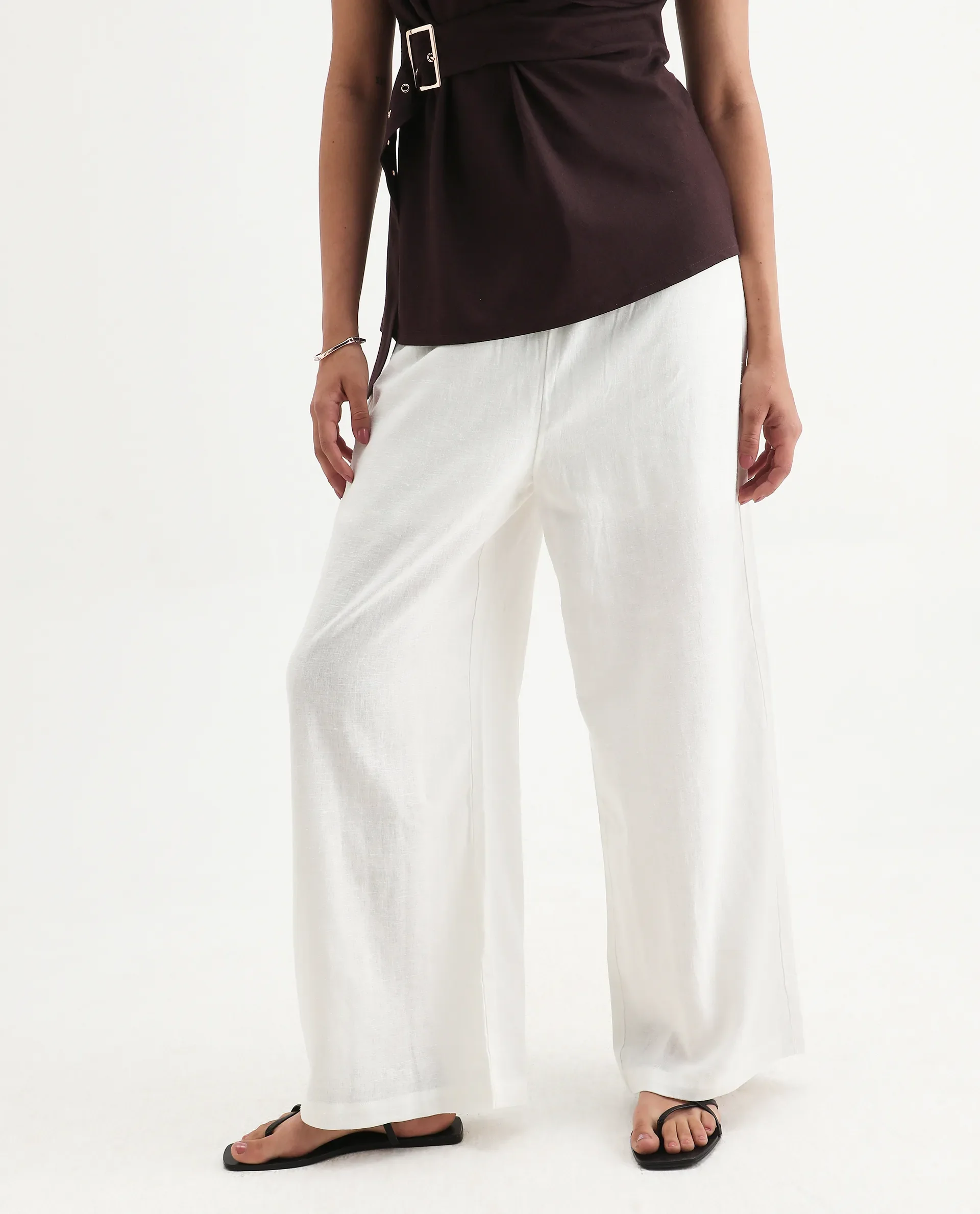 Rareism Women's Janry Beige Viscose Blend Plain Ankle Length Straight Fit Trouser - Image 2