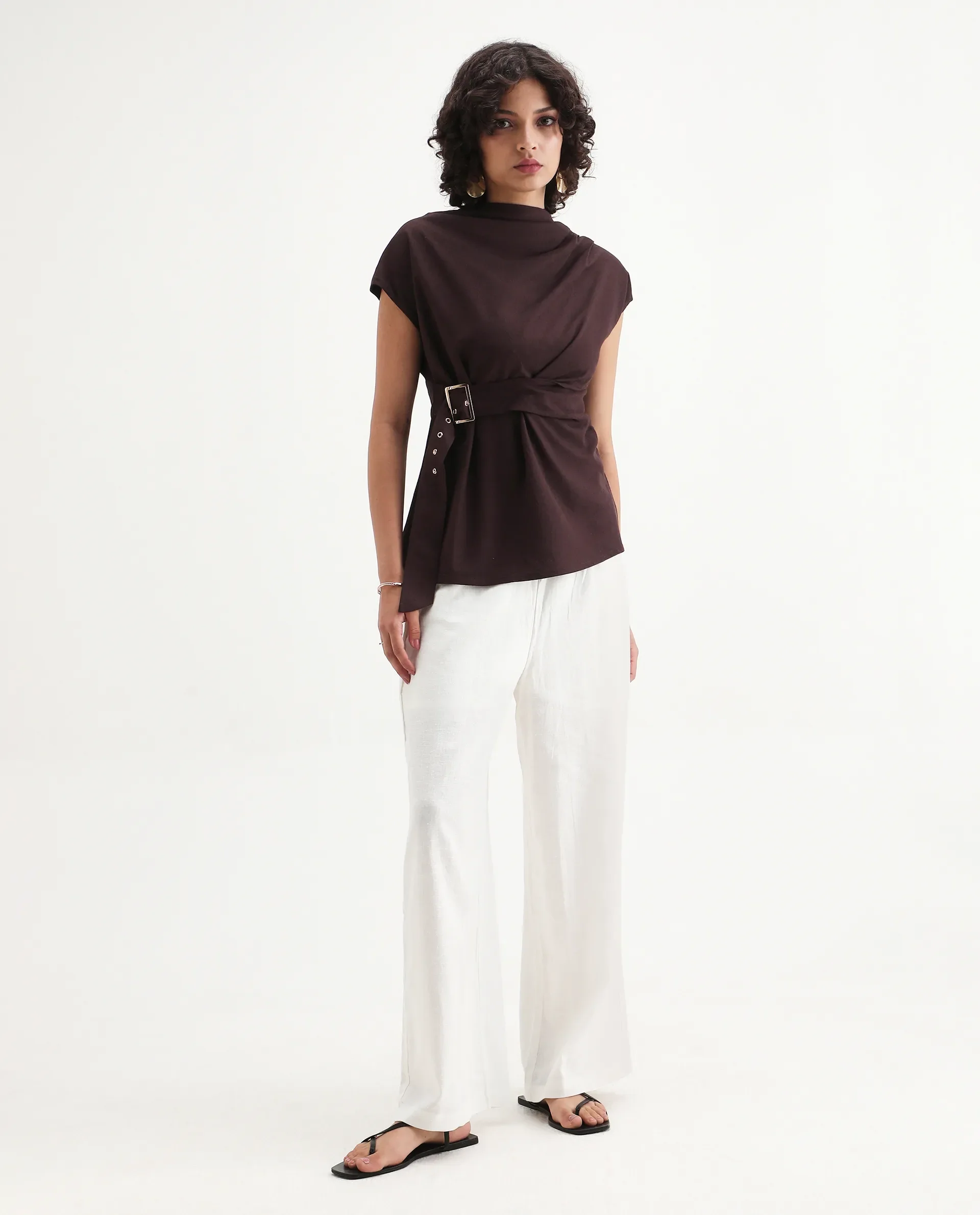 Rareism Women's Janry Beige Viscose Blend Plain Ankle Length Straight Fit Trouser - Image 3
