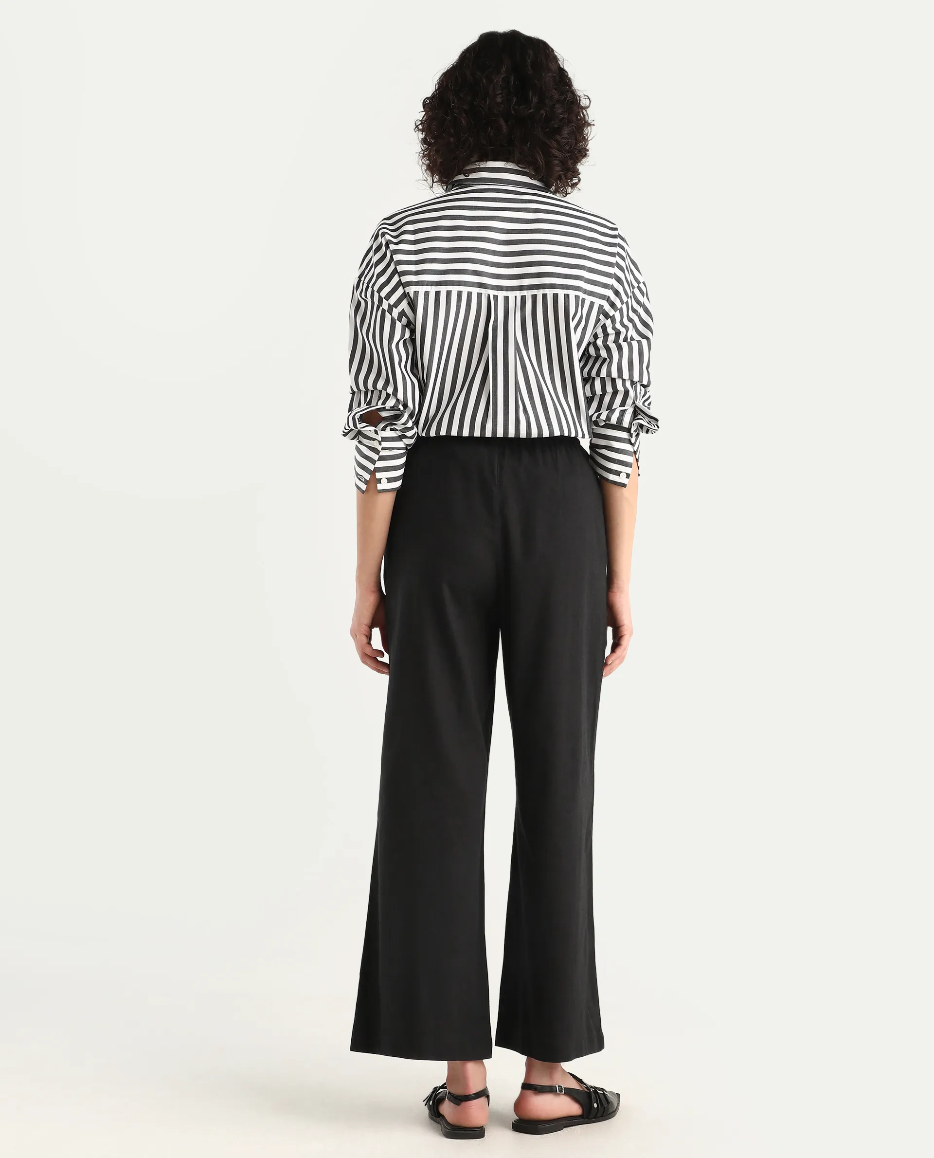 Rareism Women's Janry Black Viscose Blend Plain Ankle Length Straight Fit Trouser - Image 7