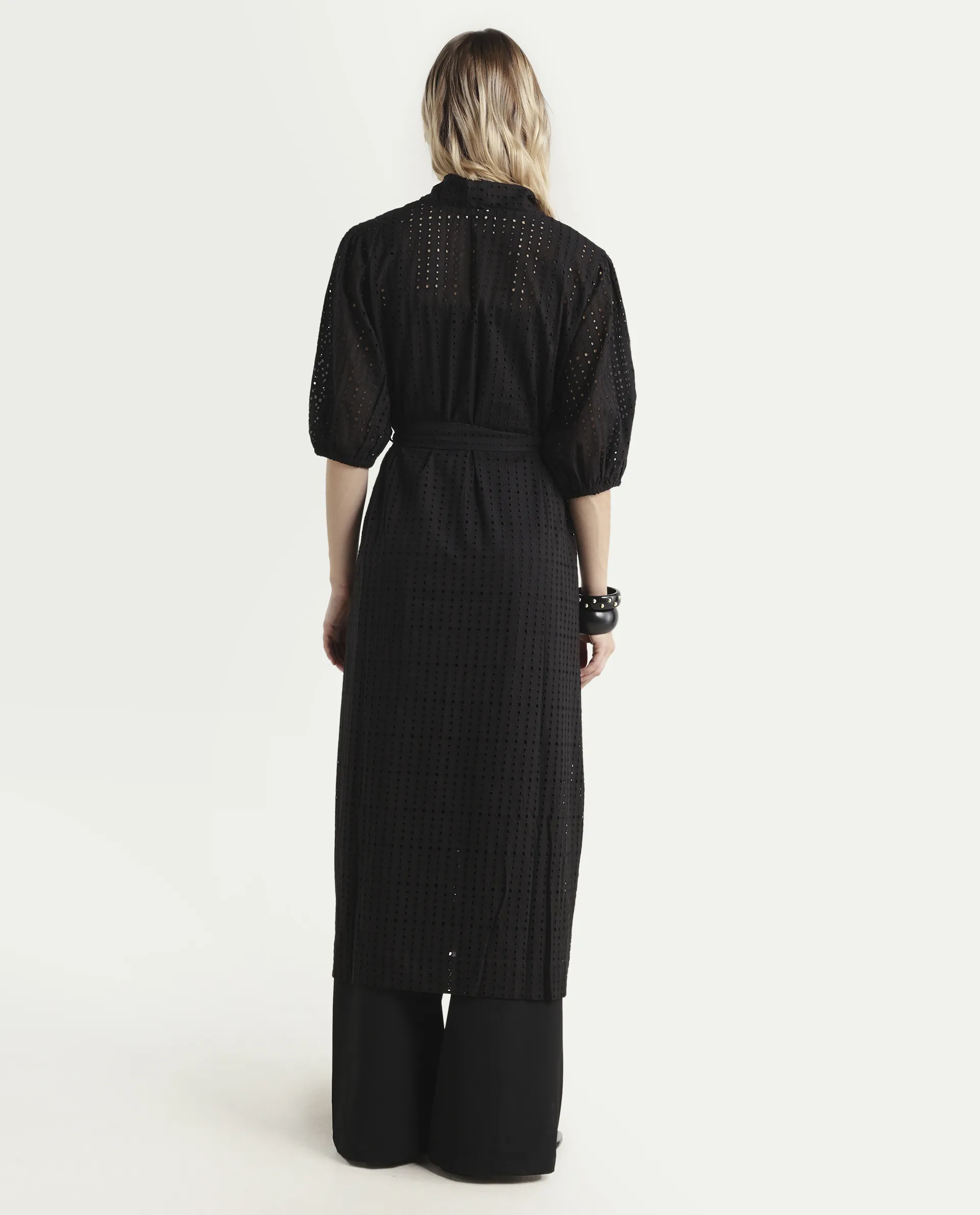 Rareism Women's Janslip Black Cotton Collarless Plain Balloon Sleeve Maxi Regular Fit Shrug - Image 7