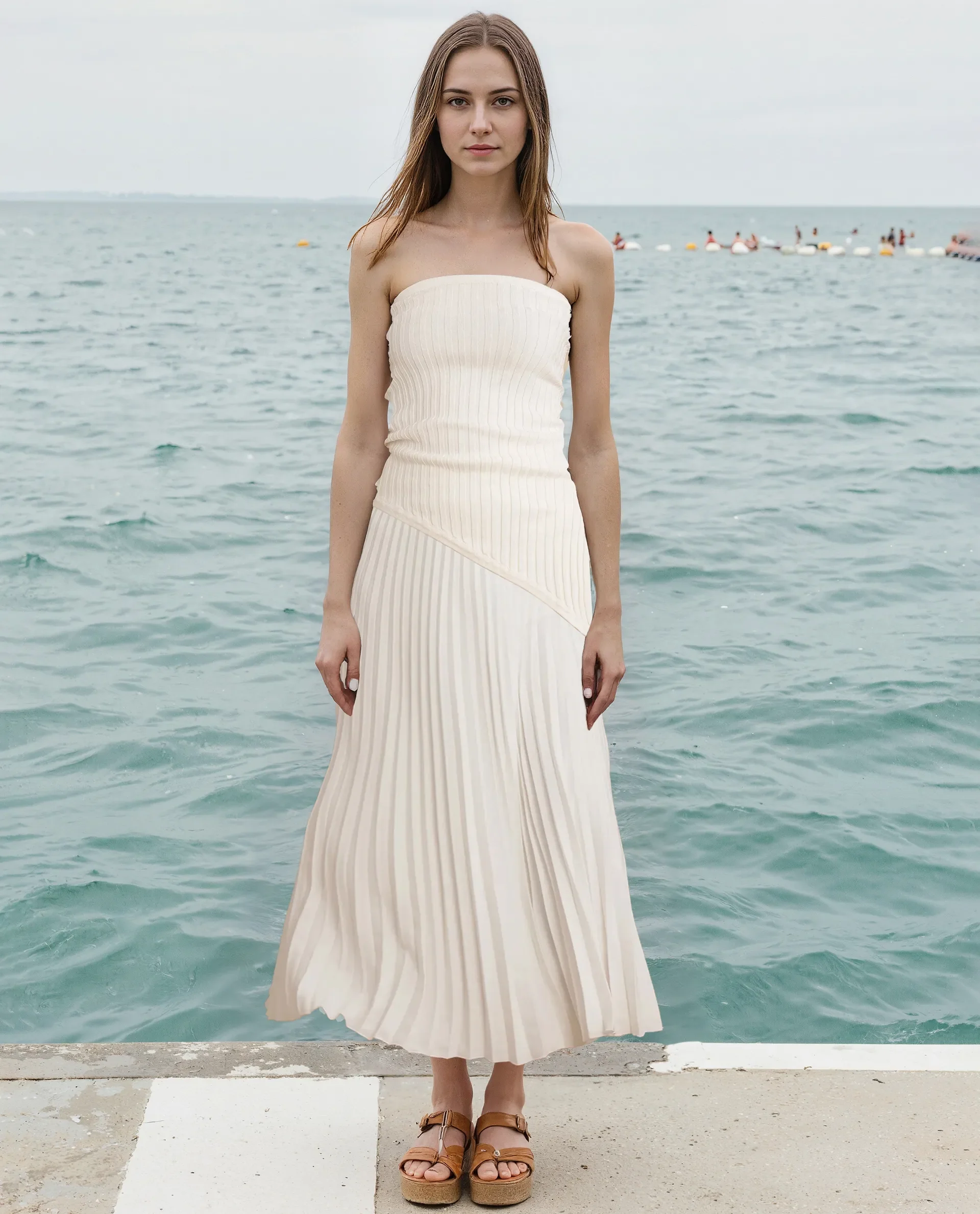 Rareism Women's Jansu Off White Polyester Plain Midi Flared Skirt - Image 12