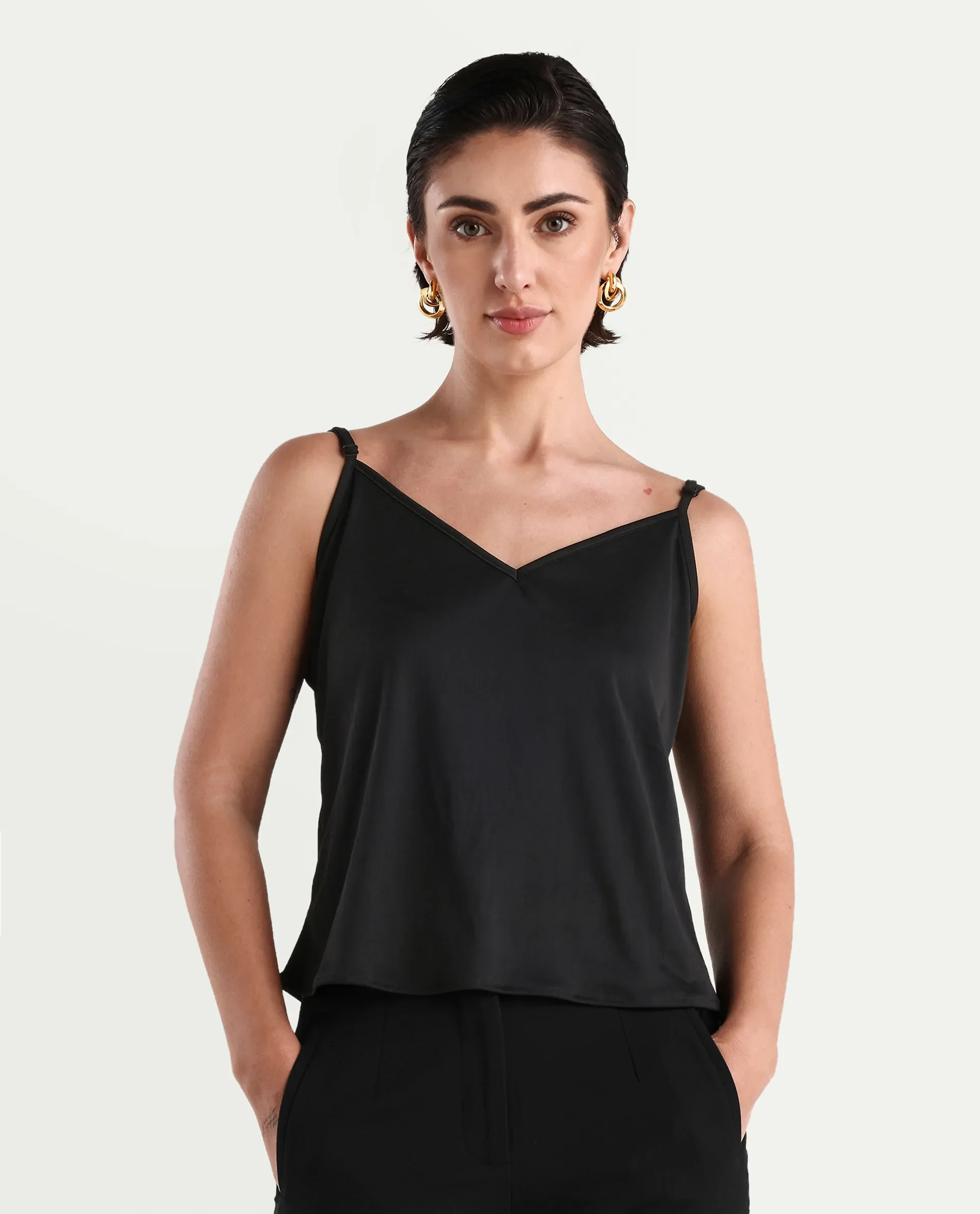 Rareism Women's Jantab Black Viscose Band Collar Polka Print Bishop Sleeve Relaxed Fit Top - Image 3