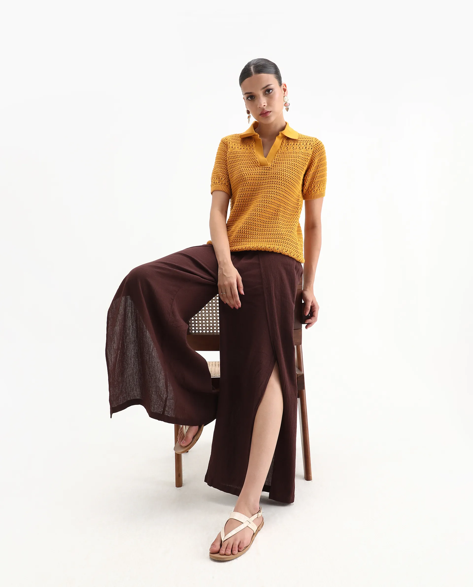 Rareism Women's Jantuda Dusky Mustard Cotton Johnny Collar Plain Relaxed Fit Top - Image 2
