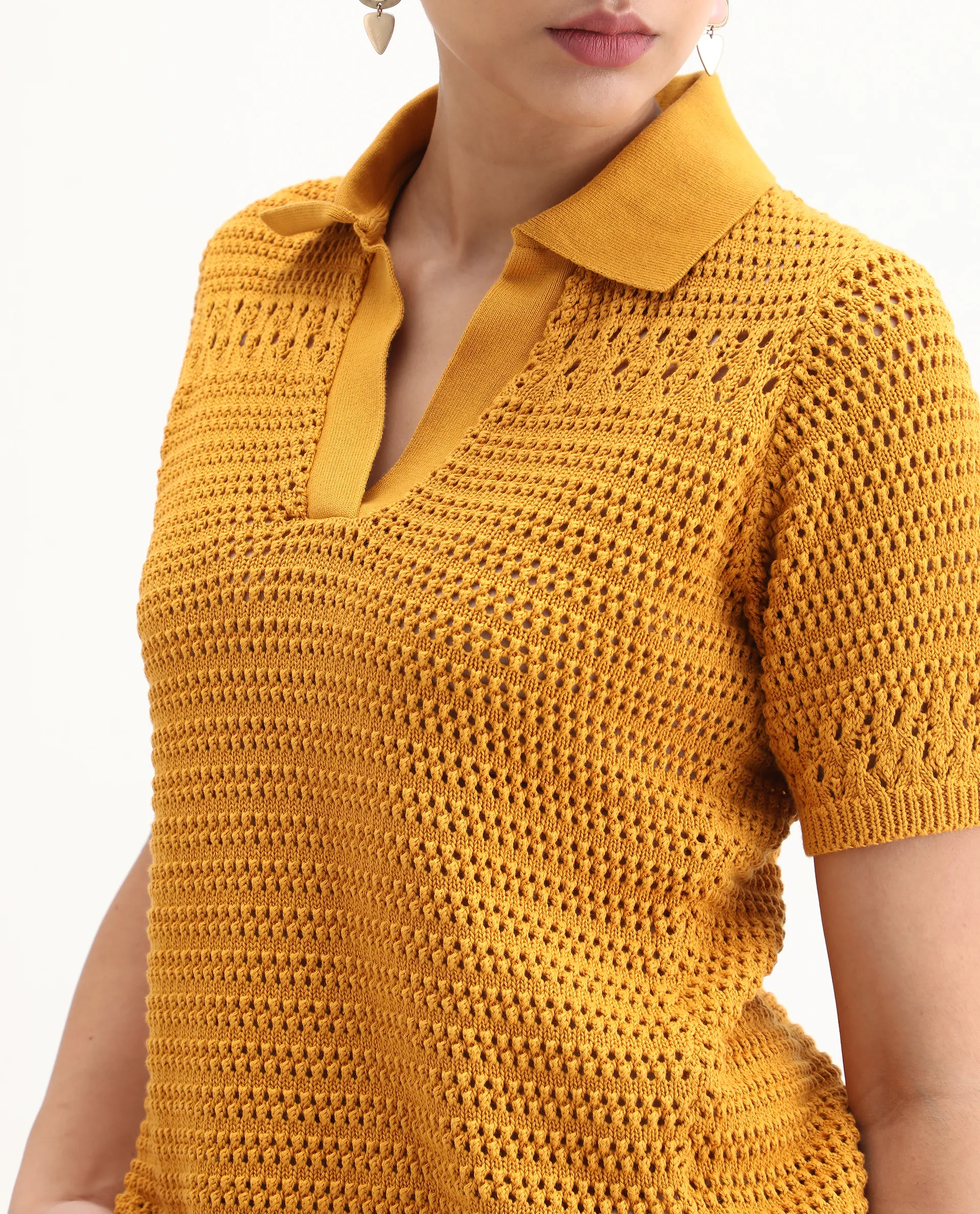 Rareism Women's Jantuda Dusky Mustard Cotton Johnny Collar Plain Relaxed Fit Top - Image 3