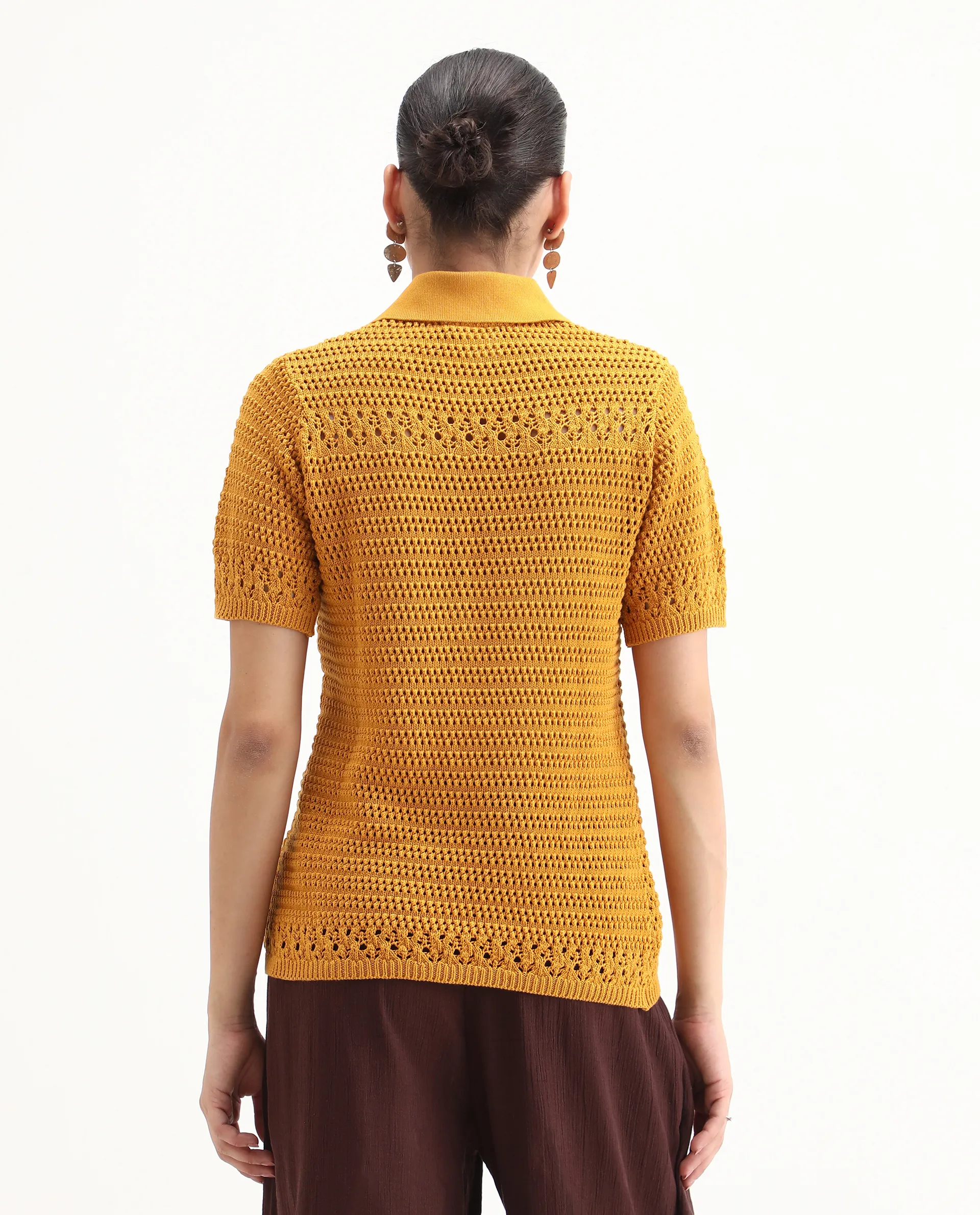 Rareism Women's Jantuda Dusky Mustard Cotton Johnny Collar Plain Relaxed Fit Top - Image 8