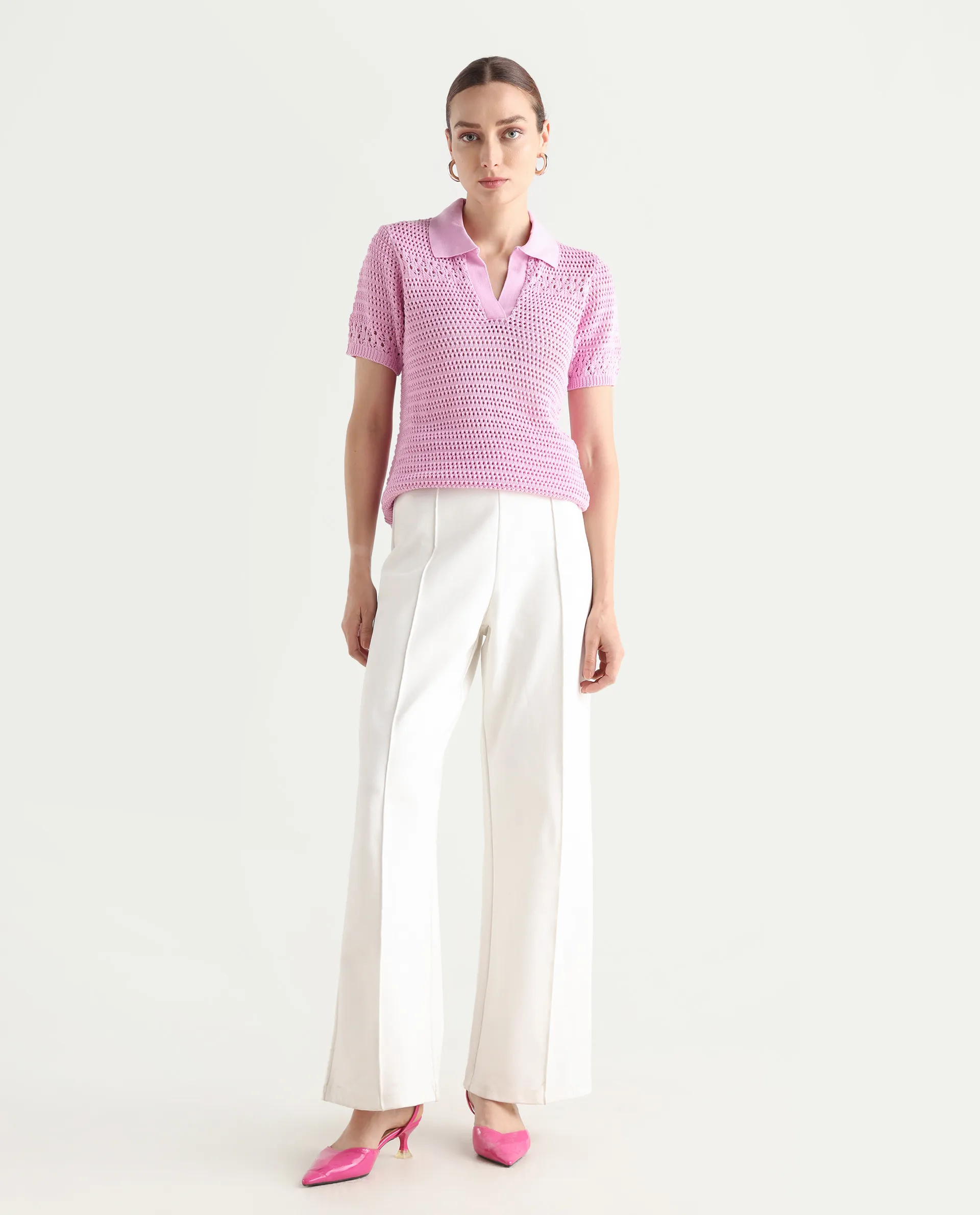 Rareism Women's Jantuda Light Pink Cotton Johnny Collar Plain Regular Fit Top - Image 2
