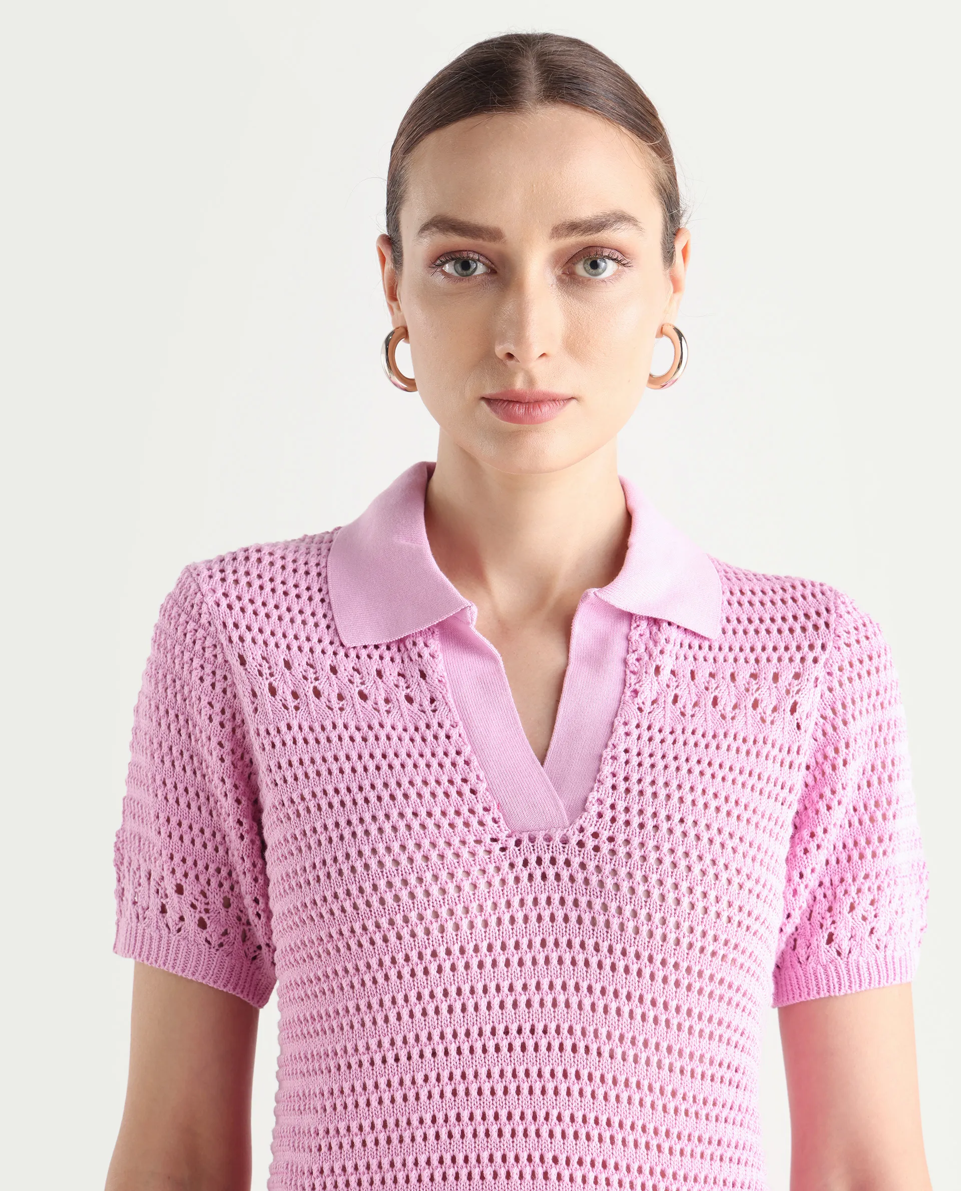 Rareism Women's Jantuda Light Pink Cotton Johnny Collar Plain Regular Fit Top - Image 4