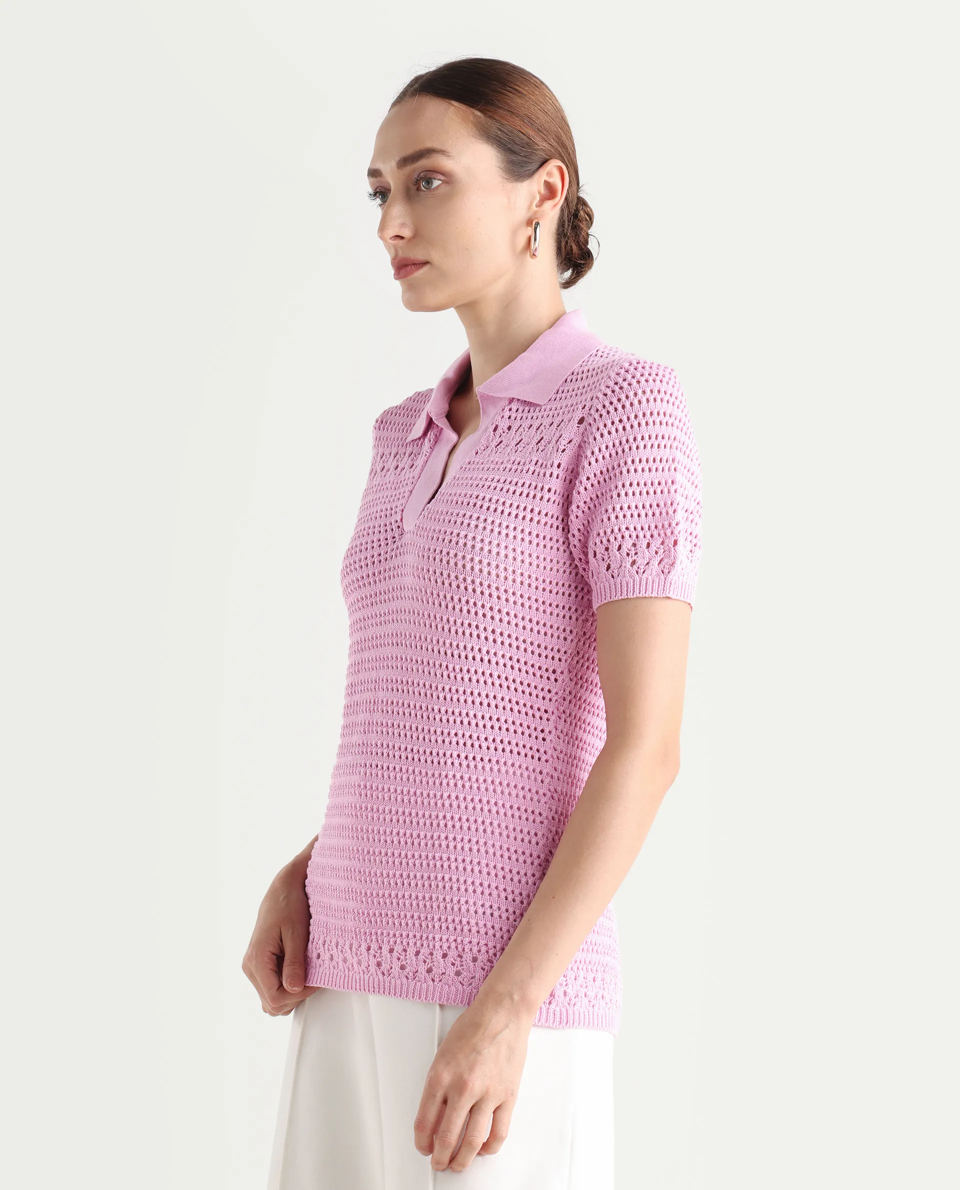 Rareism Women's Jantuda Light Pink Cotton Johnny Collar Plain Regular Fit Top - Image 5