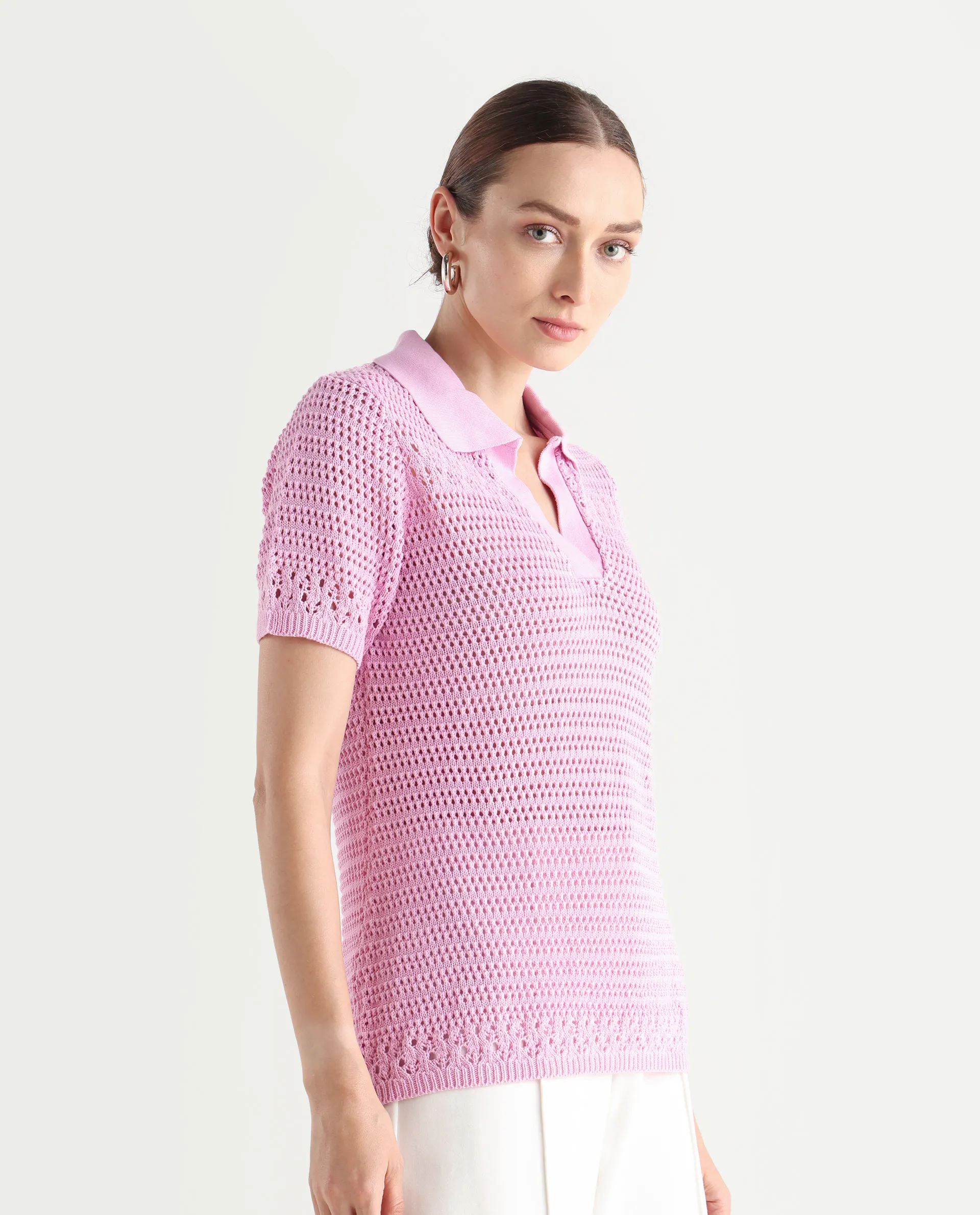 Rareism Women's Jantuda Light Pink Cotton Johnny Collar Plain Regular Fit Top - Image 6