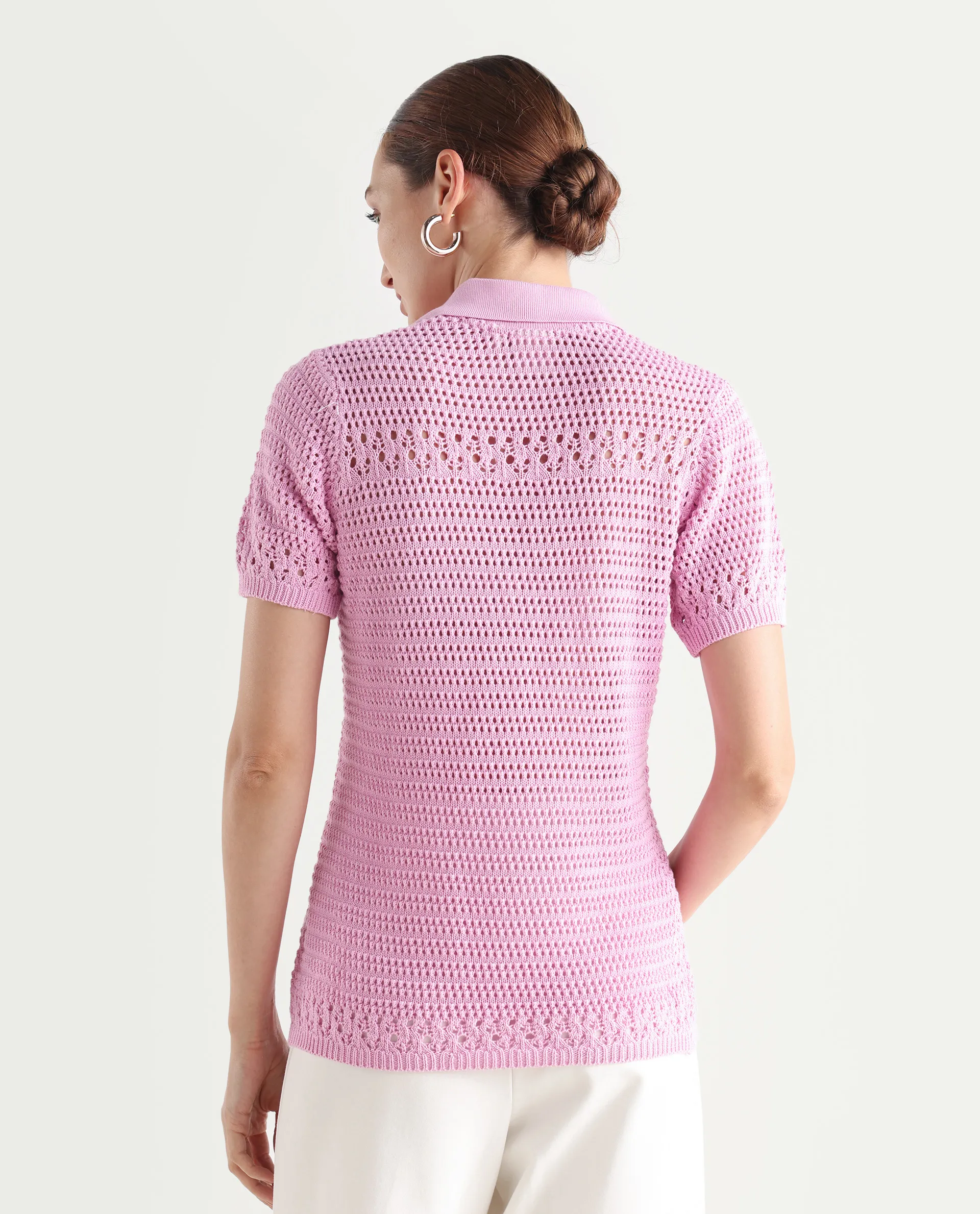 Rareism Women's Jantuda Light Pink Cotton Johnny Collar Plain Regular Fit Top - Image 7
