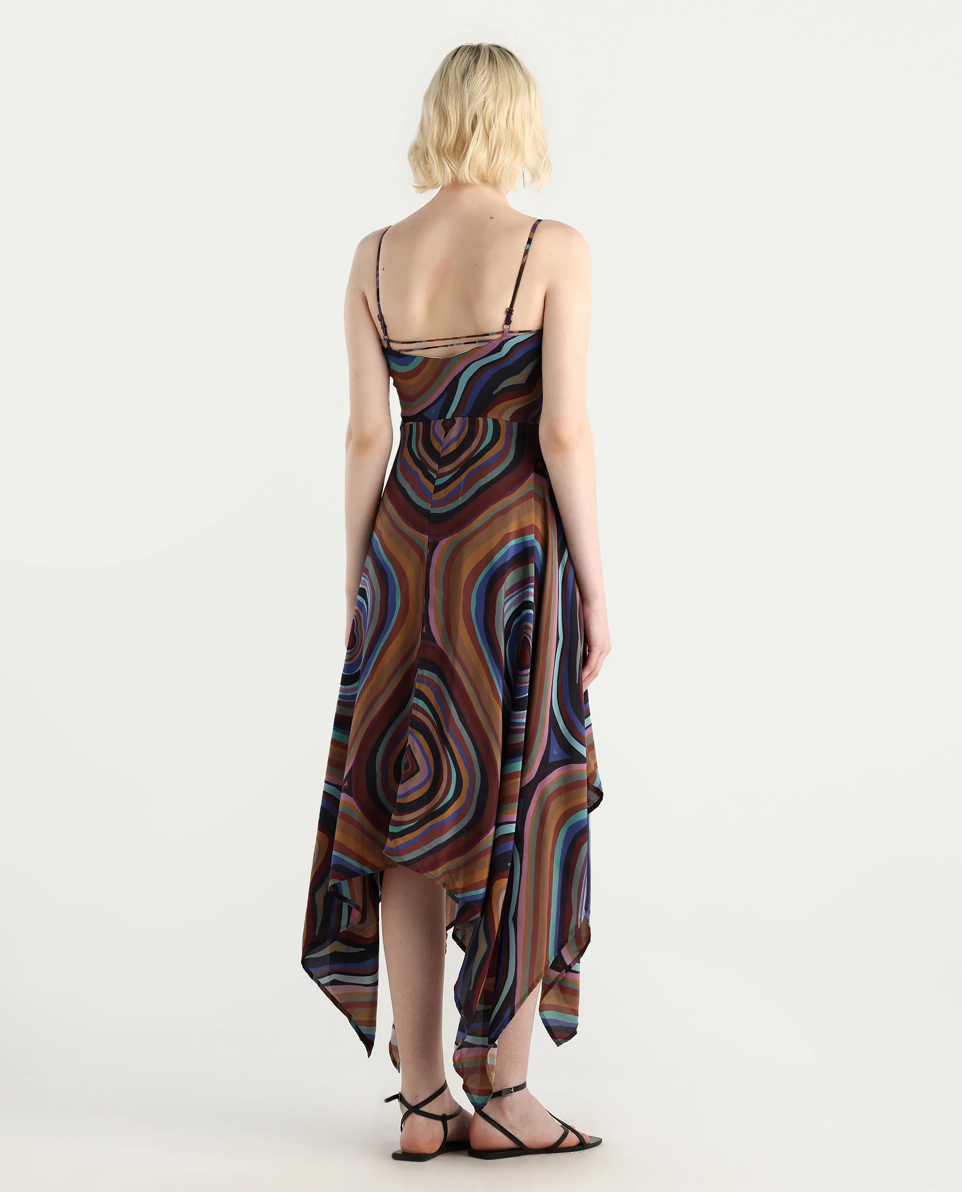 Rareism Women's Janudya Dark Multi Viscose Cowl Neck Abstract Print Sleeveless Maxi Fit And Flare Dress - Image 8