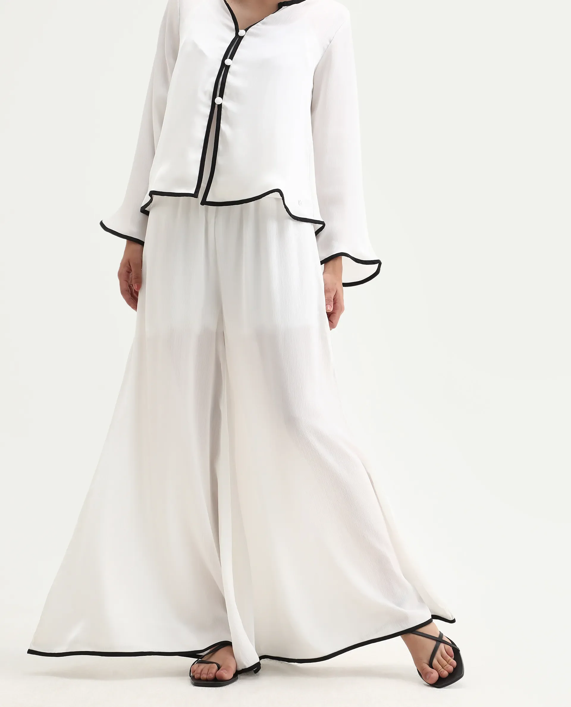 Rareism Women's Janula B White Polyester Plain Ankle Length Flared Trouser - Image 2
