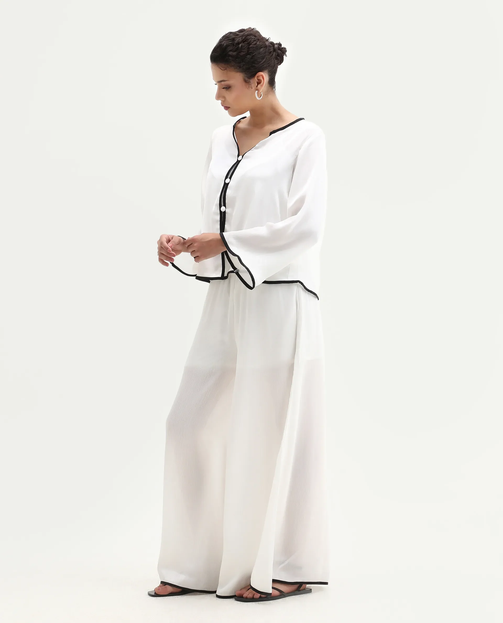 Rareism Women's Janula B White Polyester Plain Ankle Length Flared Trouser - Image 6
