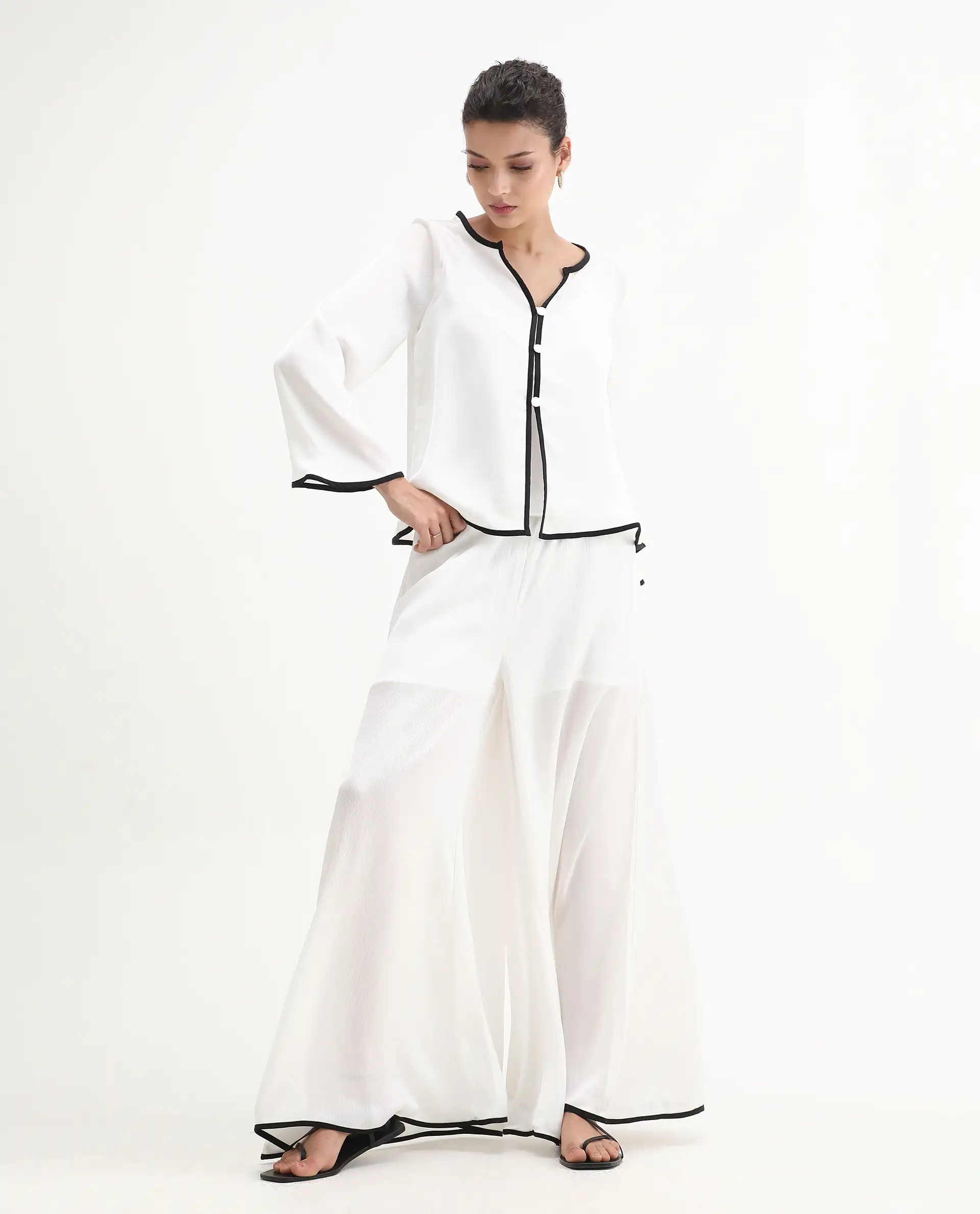 Rareism Women's Janula T White Polyester Round Neck Plain Bell Sleeve Regular Fit Top - Image 2