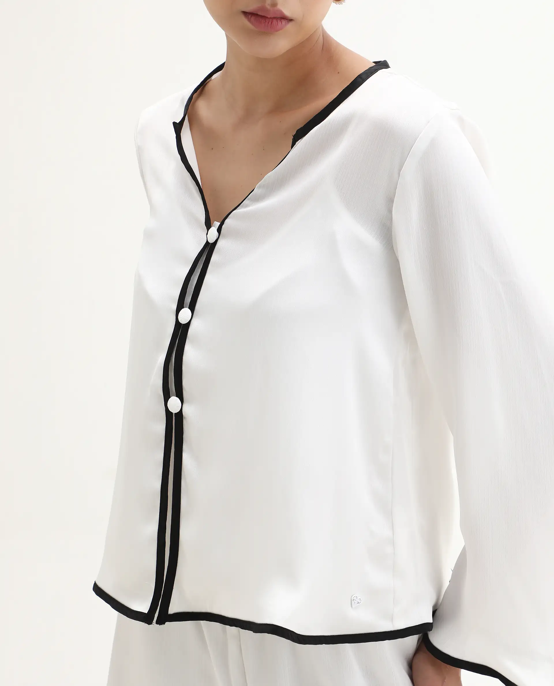 Rareism Women's Janula T White Polyester Round Neck Plain Bell Sleeve Regular Fit Top - Image 3