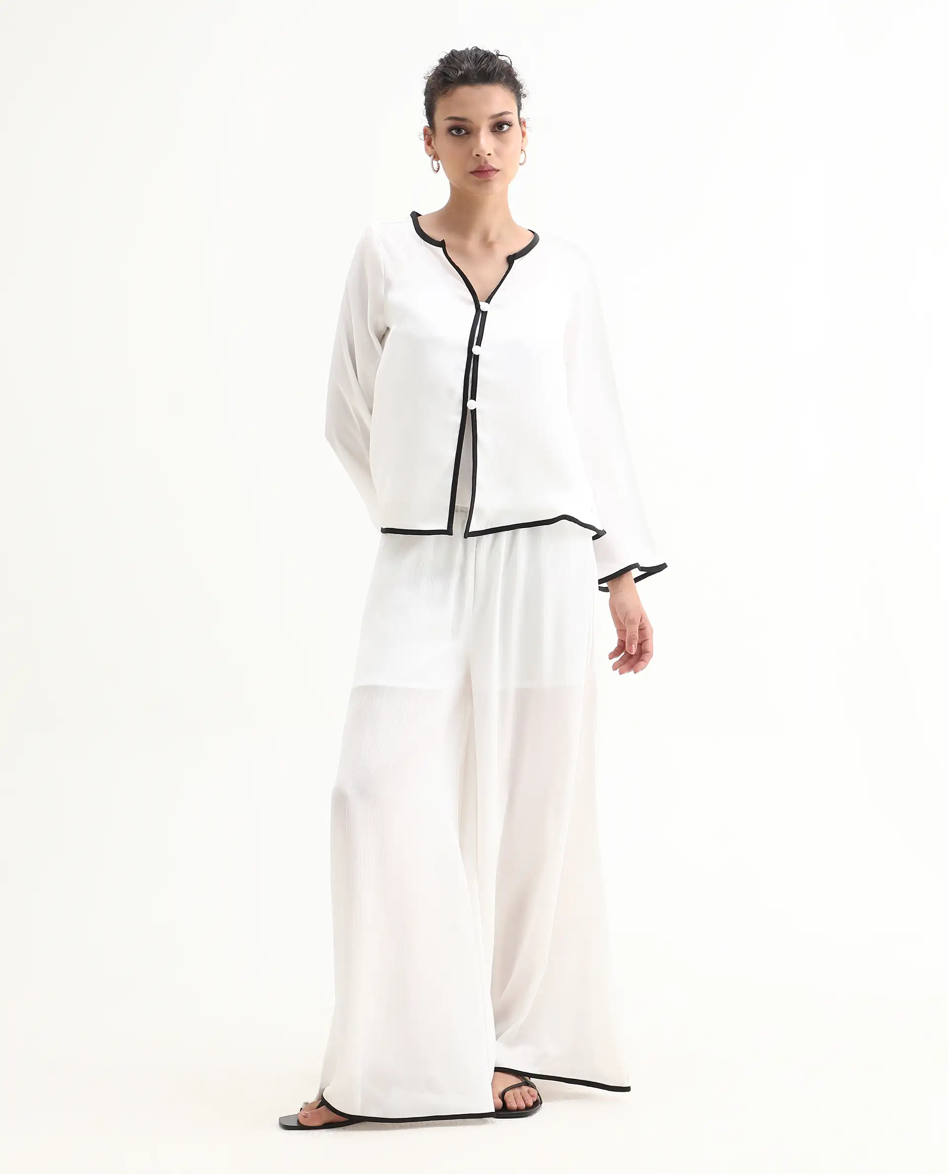 Rareism Women's Janula T White Polyester Round Neck Plain Bell Sleeve Regular Fit Top - Image 4