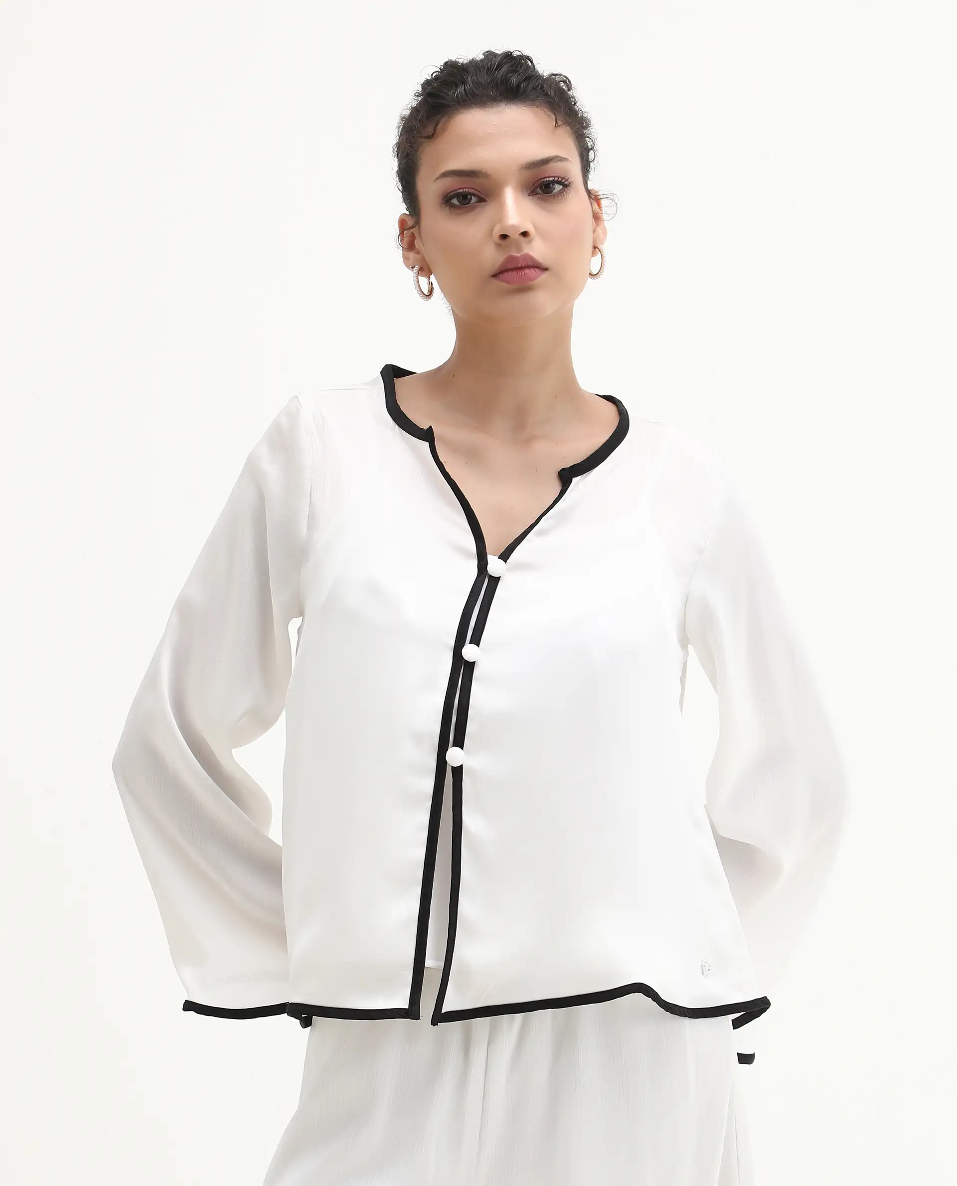 Rareism Women's Janula T White Polyester Round Neck Plain Bell Sleeve Regular Fit Top - Image 6