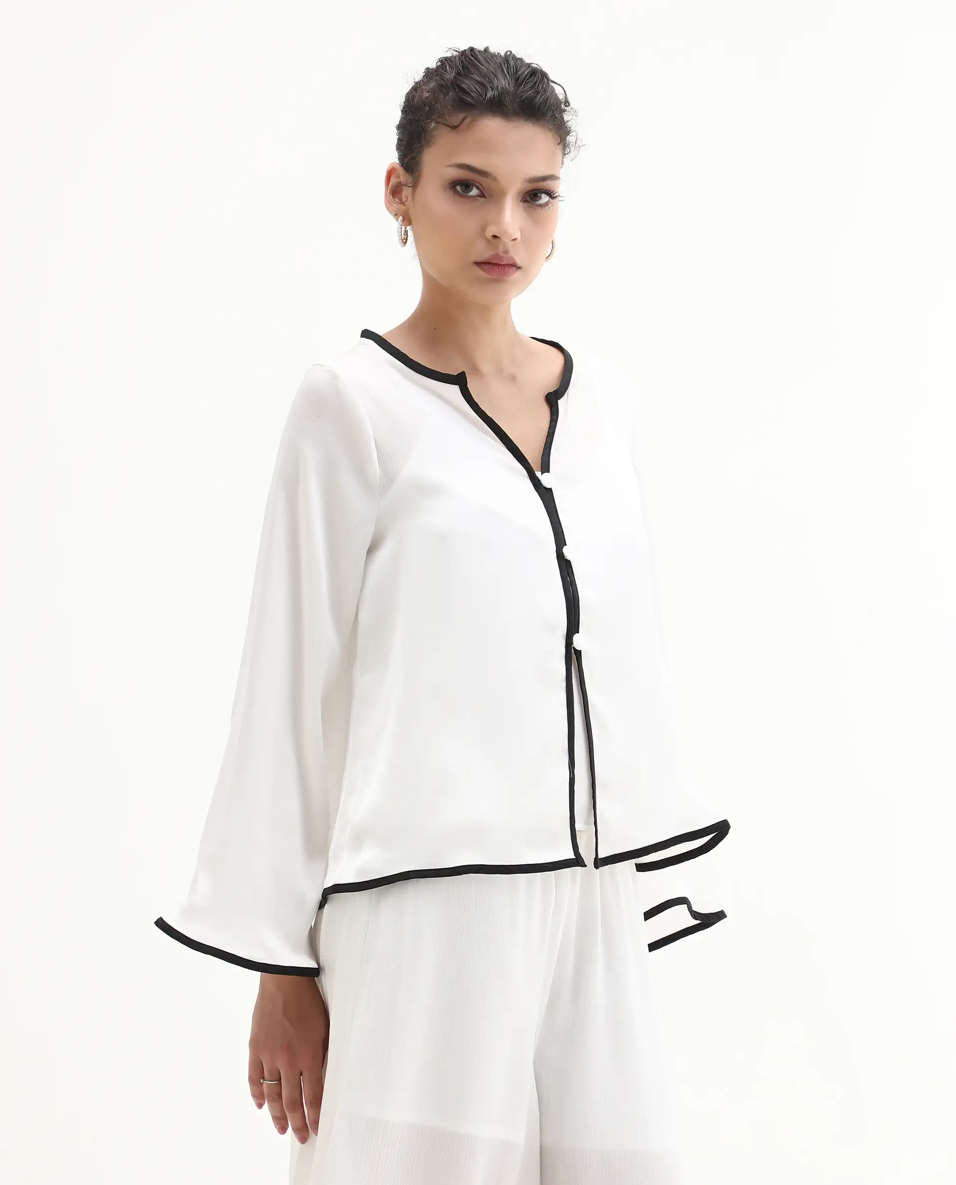 Rareism Women's Janula T White Polyester Round Neck Plain Bell Sleeve Regular Fit Top - Image 7
