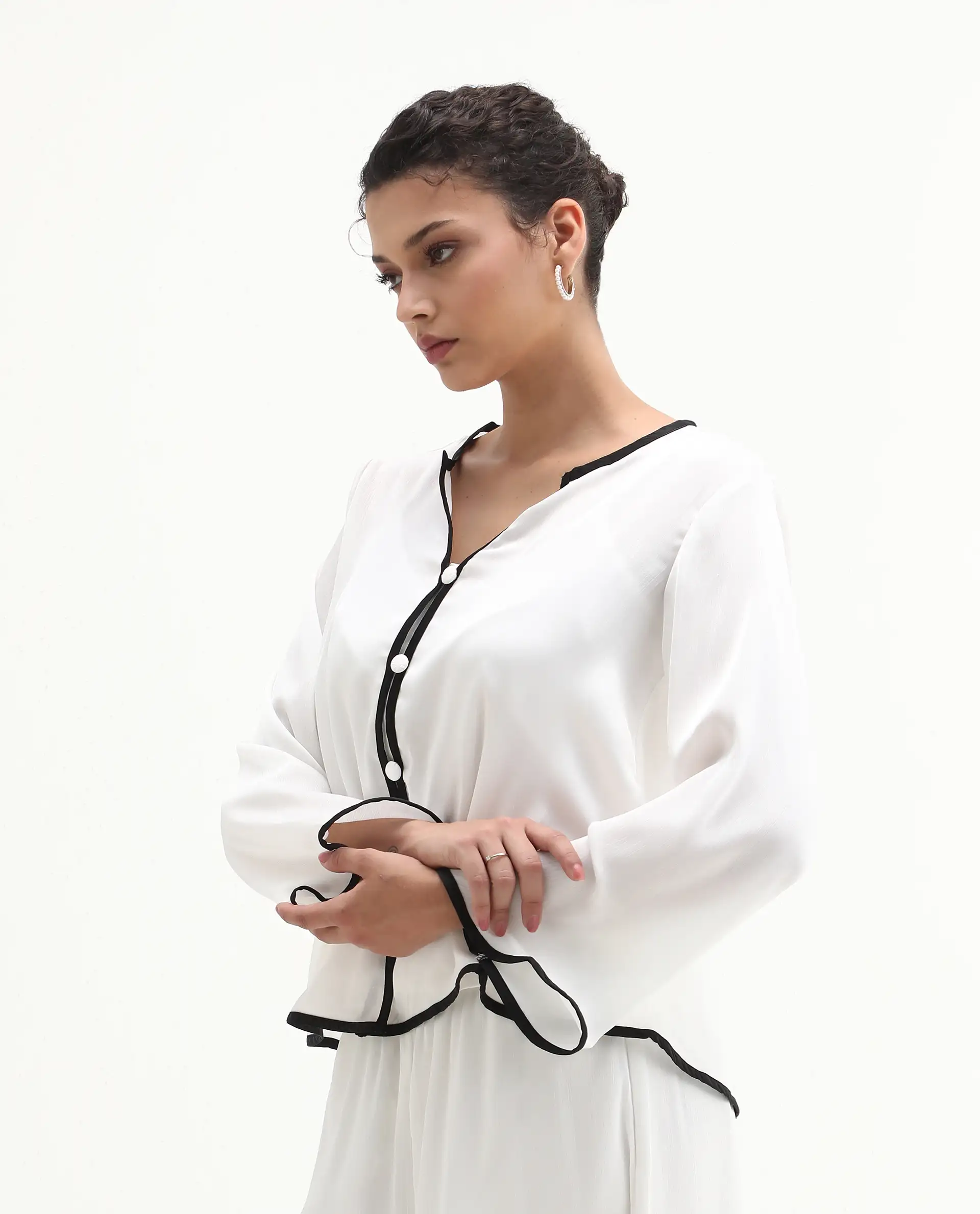 Rareism Women's Janula T White Polyester Round Neck Plain Bell Sleeve Regular Fit Top - Image 8