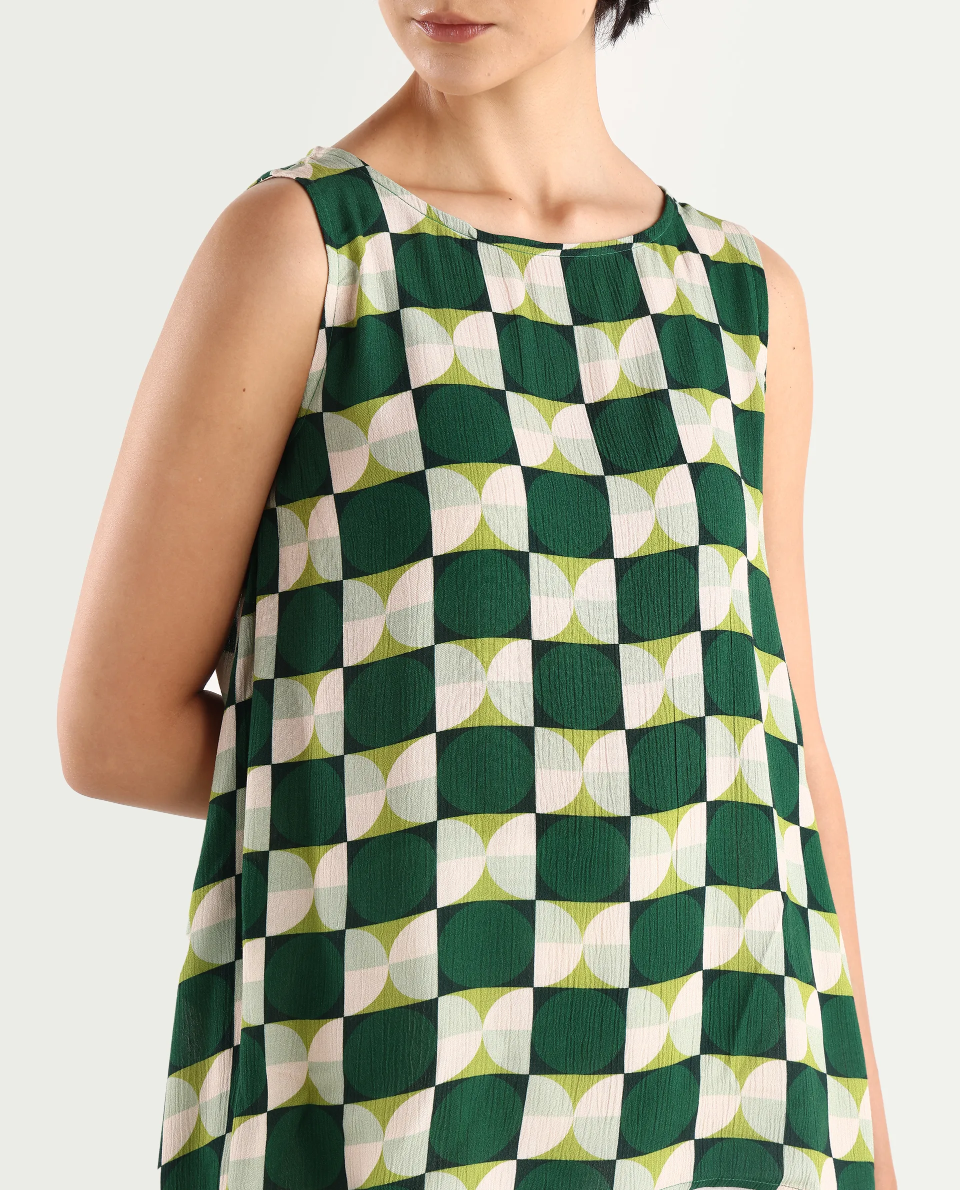 Rareism Women's Janus Dark Multi Rayon Crew Neck Geometric Print Sleeveless Regular Fit Top - Image 5