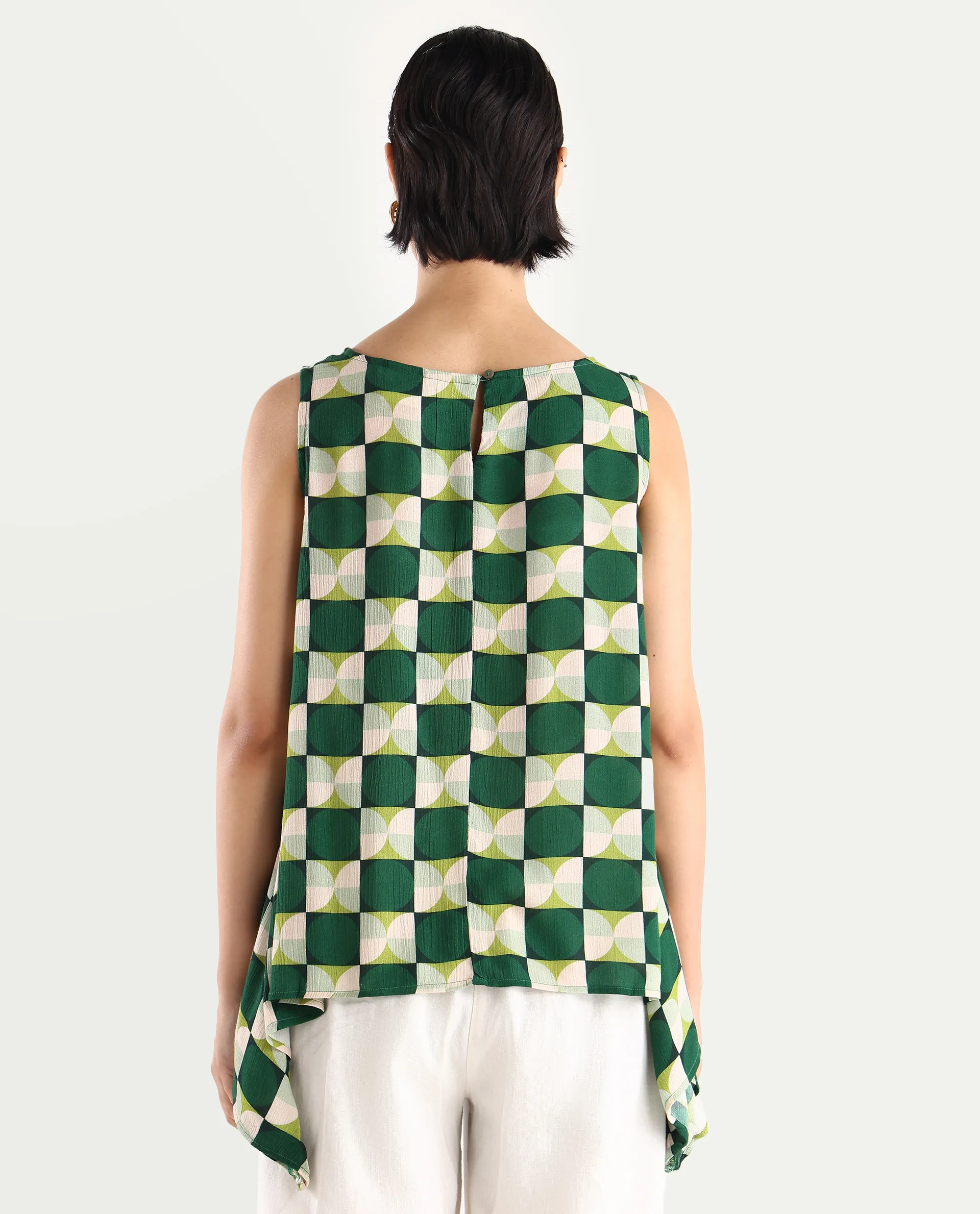 Rareism Women's Janus Dark Multi Rayon Crew Neck Geometric Print Sleeveless Regular Fit Top - Image 9