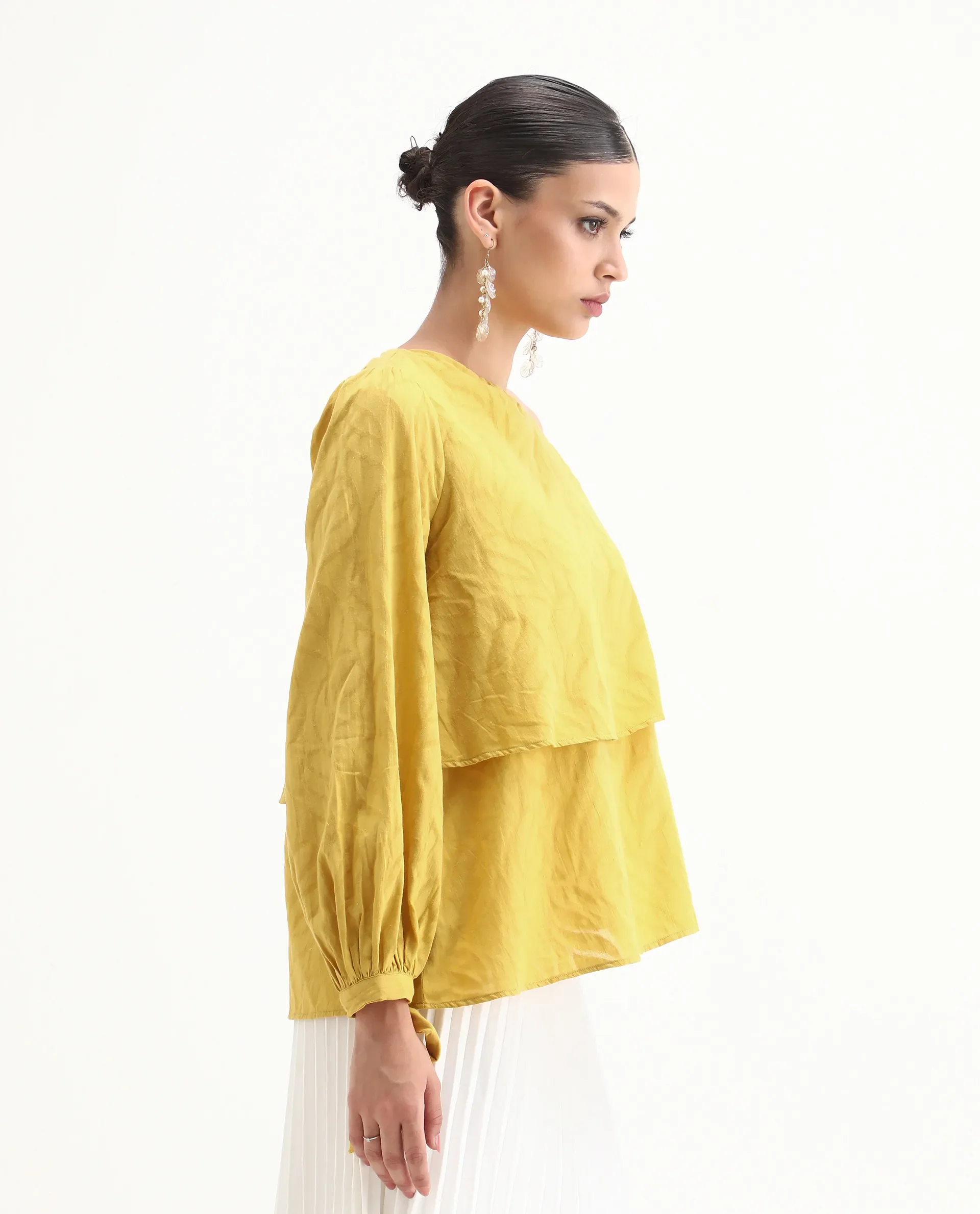 Rareism Women's Janvipi Mustard Cotton One Shoulder Plain Relaxed Fit Top - Image 5