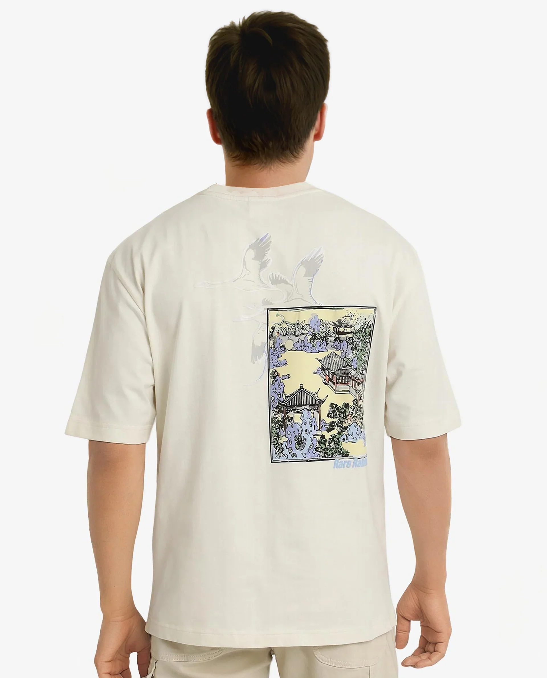 Rare Rabbit Men's Jap Off White Cotton Graphic Print Regular Fit Half Sleeve Crew Neck T-Shirt - Image 3
