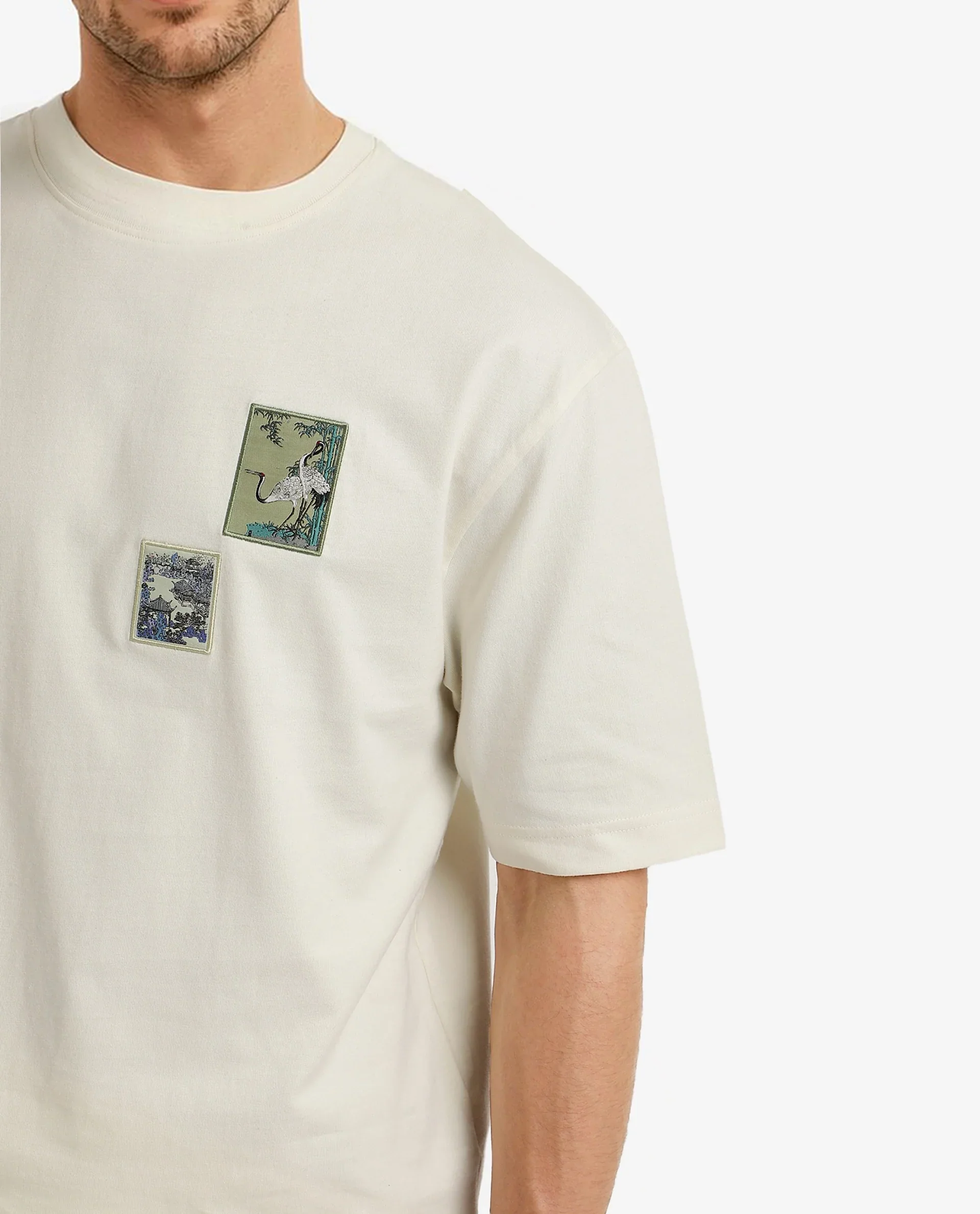 Rare Rabbit Men's Jap Off White Cotton Graphic Print Regular Fit Half Sleeve Crew Neck T-Shirt - Image 5
