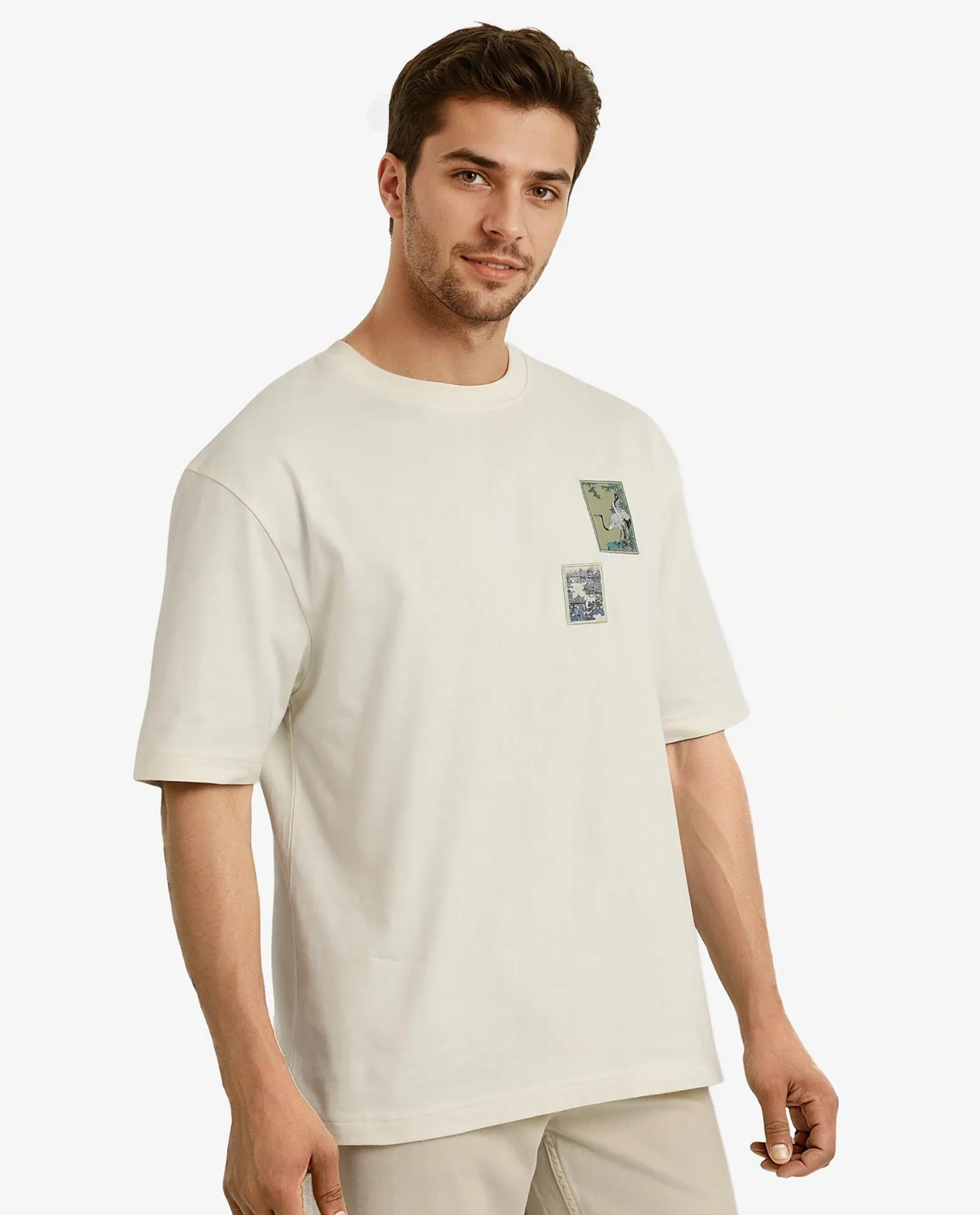 Rare Rabbit Men's Jap Off White Cotton Graphic Print Regular Fit Half Sleeve Crew Neck T-Shirt - Image 6
