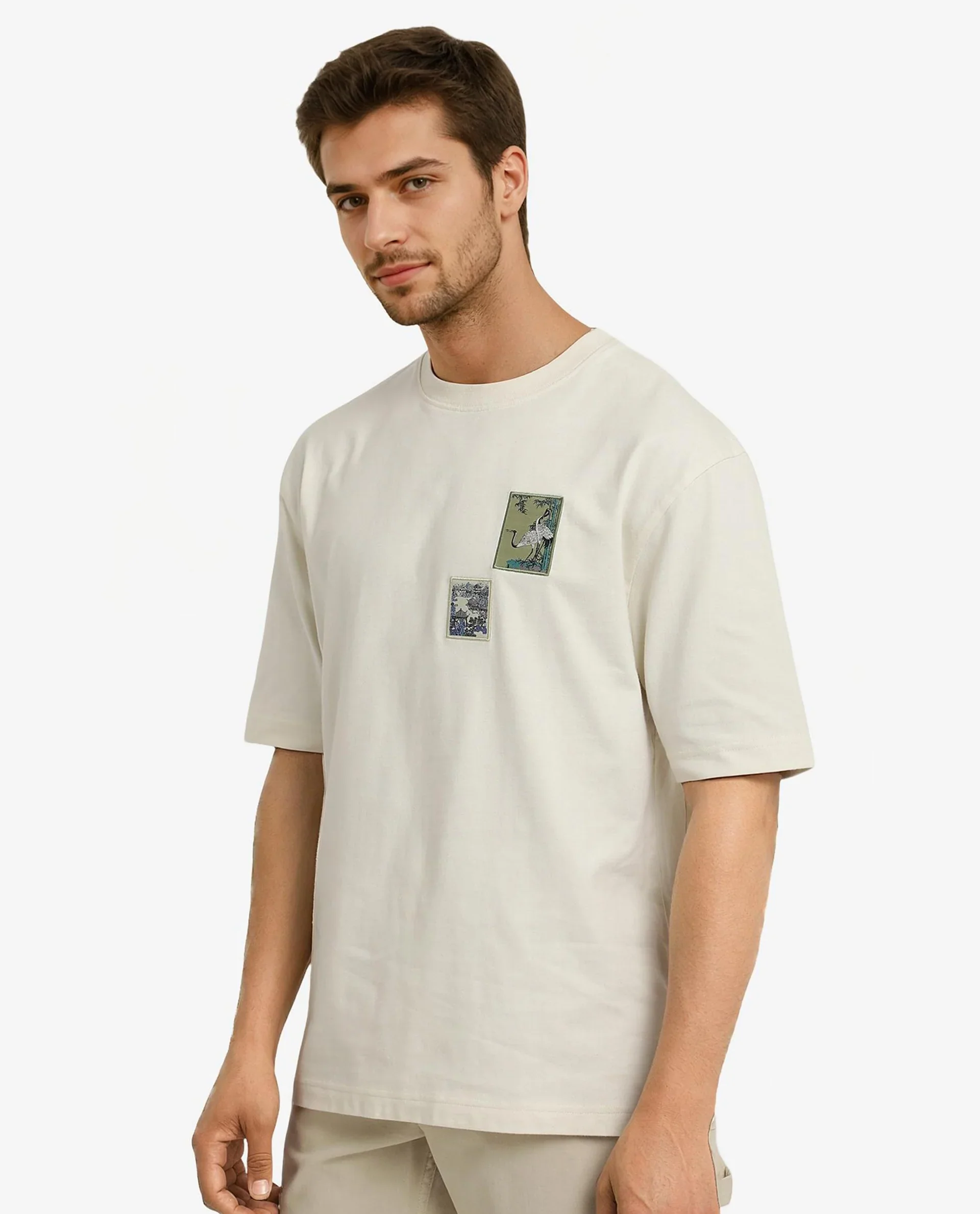 Rare Rabbit Men's Jap Off White Cotton Graphic Print Regular Fit Half Sleeve Crew Neck T-Shirt - Image 7
