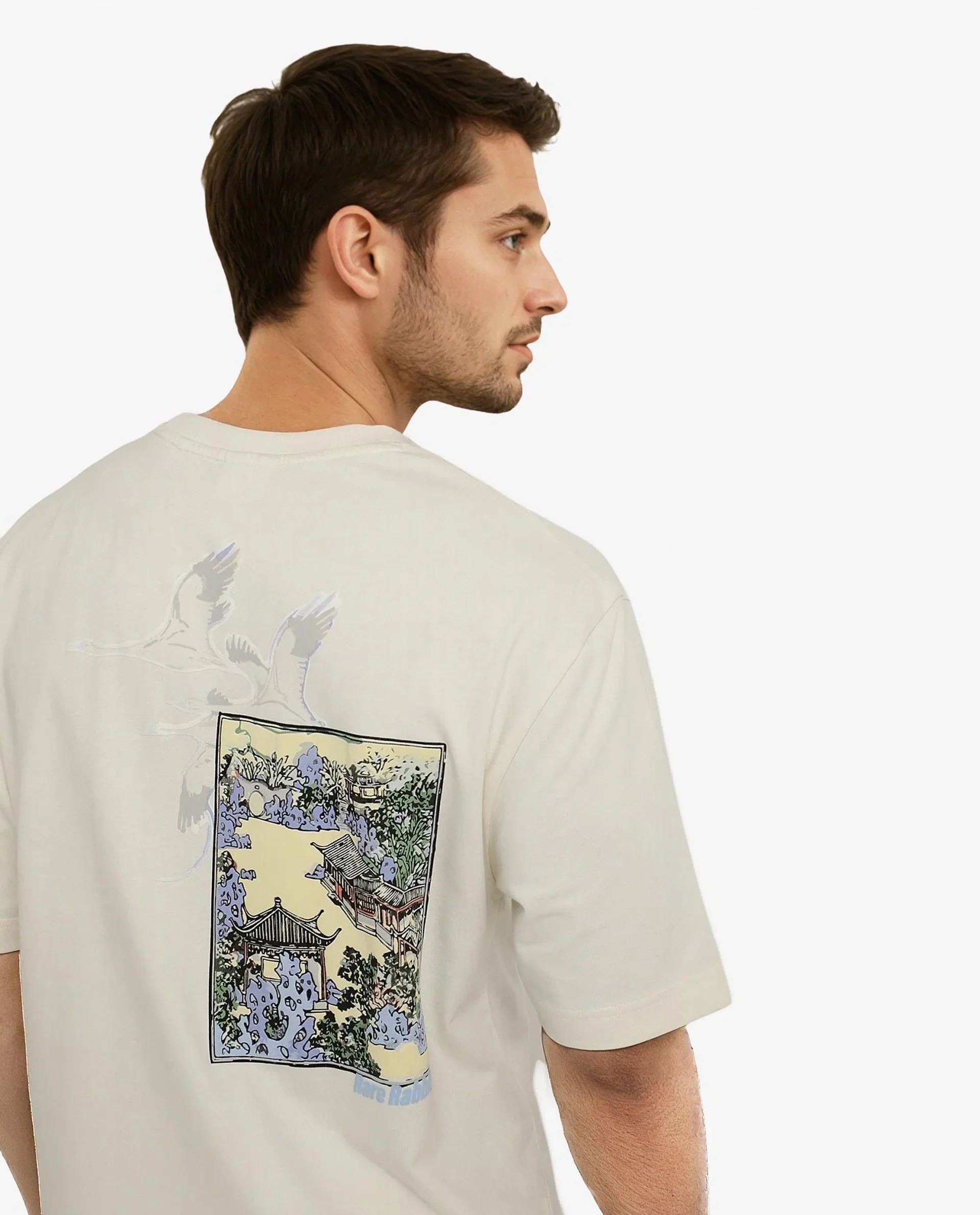 Rare Rabbit Men's Jap Off White Cotton Graphic Print Regular Fit Half Sleeve Crew Neck T-Shirt - Image 8