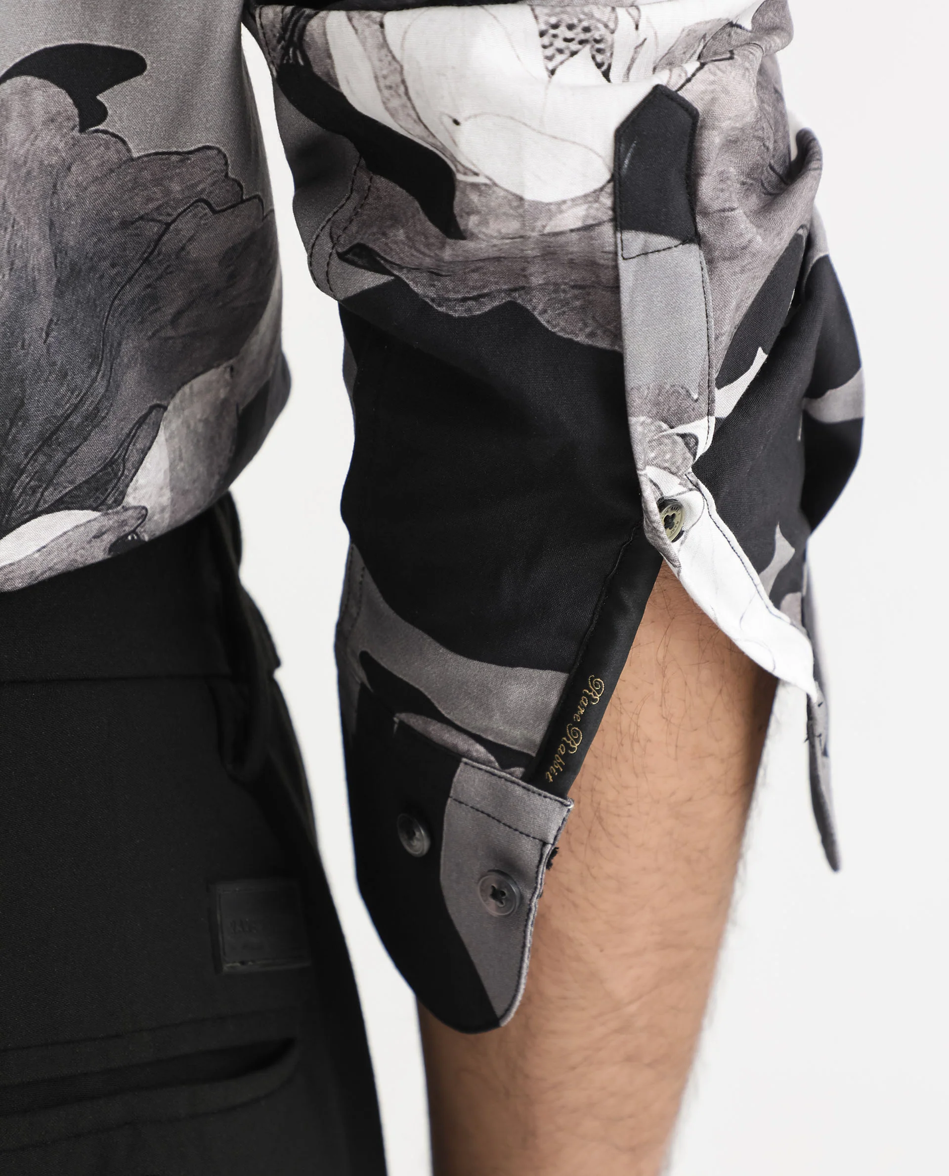 Rare Rabbit Men's Japo Grey Viscose Floral Print Regular Fit Full Sleeve Collared Shirt - Image 5