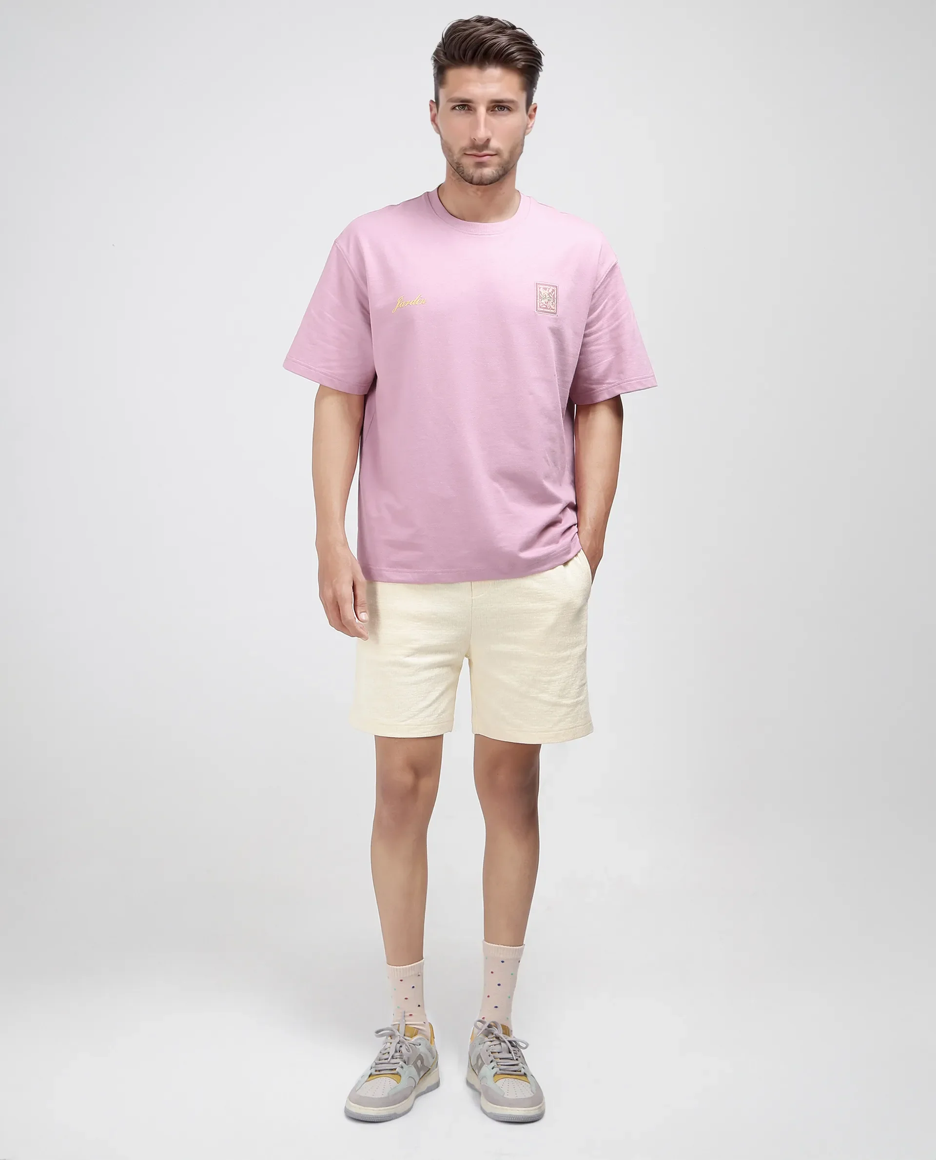 Rare Rabbit Men's Jardi Pink Cotton Graphic Print Oversized Fit Half Sleeve Crew Neck T-Shirt - Image 2