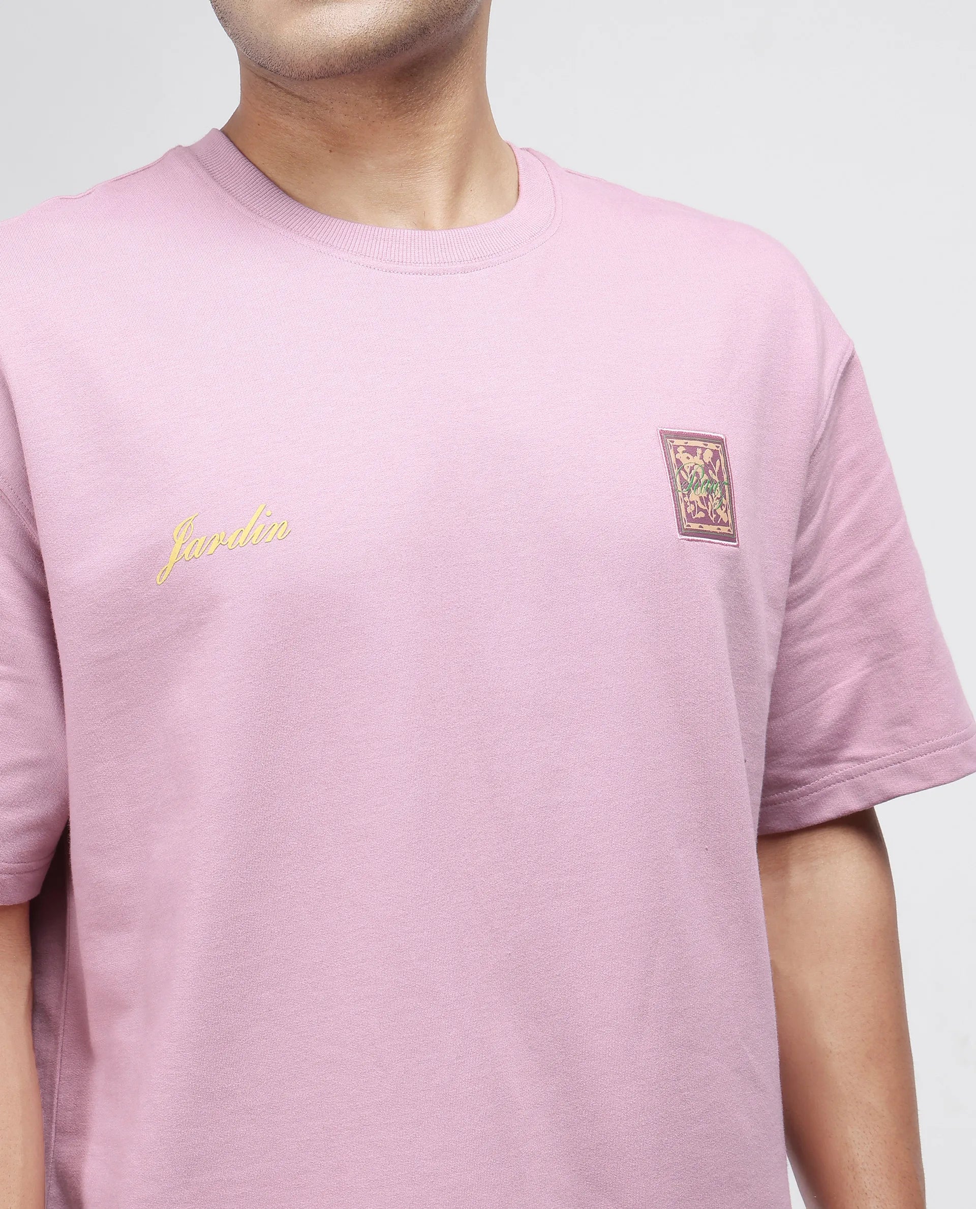 Rare Rabbit Men's Jardi Pink Cotton Graphic Print Oversized Fit Half Sleeve Crew Neck T-Shirt - Image 3