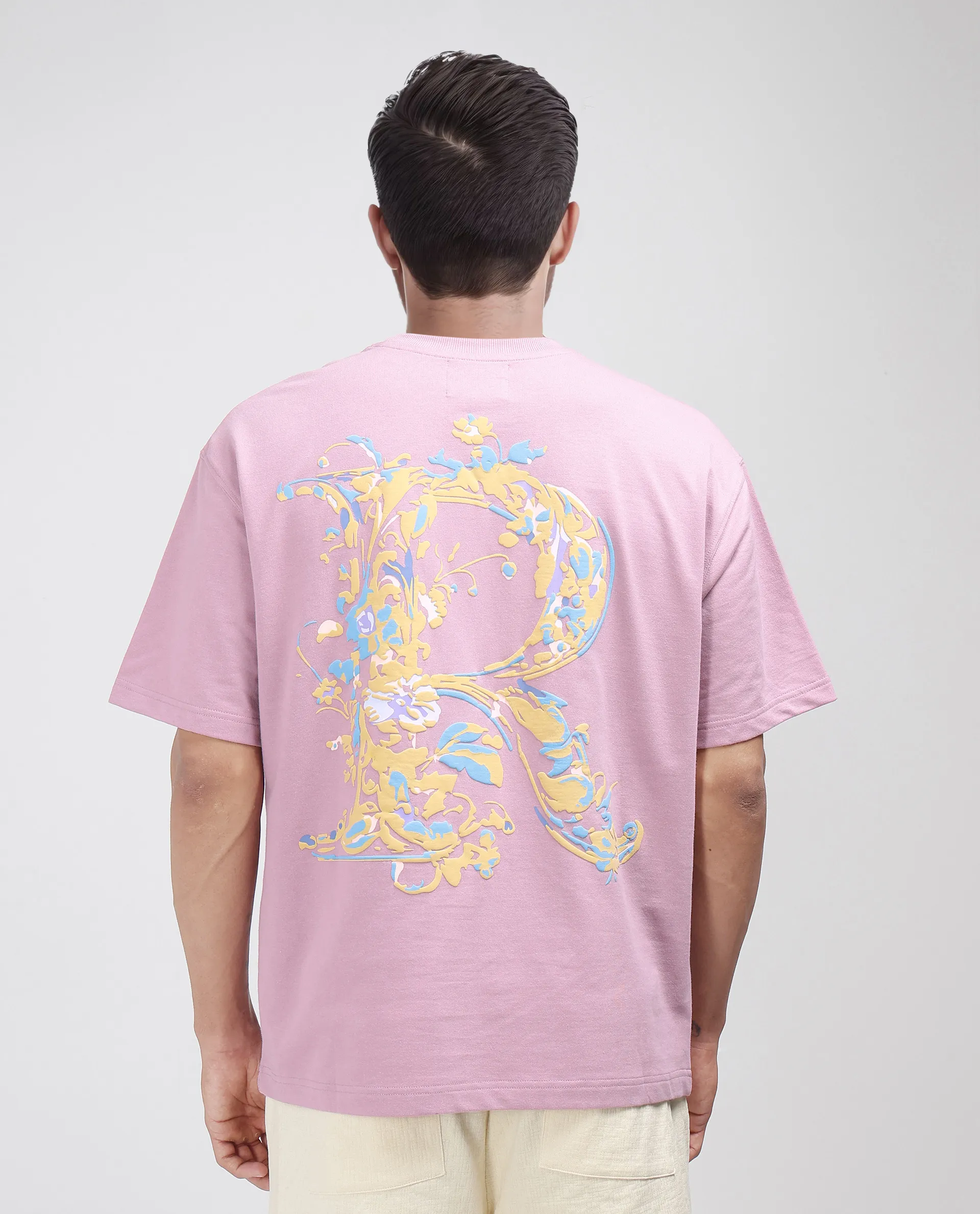 Rare Rabbit Men's Jardi Pink Cotton Graphic Print Oversized Fit Half Sleeve Crew Neck T-Shirt - Image 4