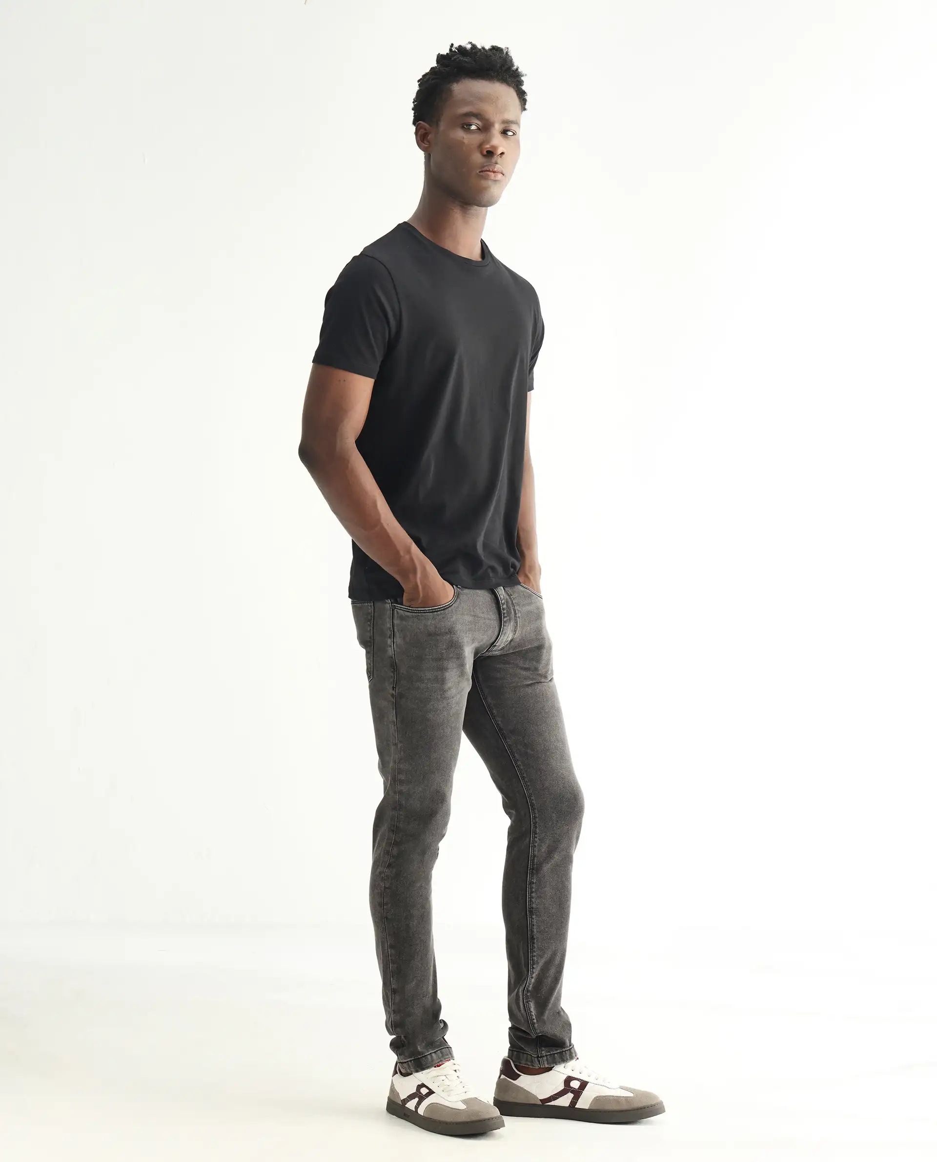 Rare Rabbit Men's Jardin Black Cotton Plain Hawk Slim Fit Jeans - Image 3
